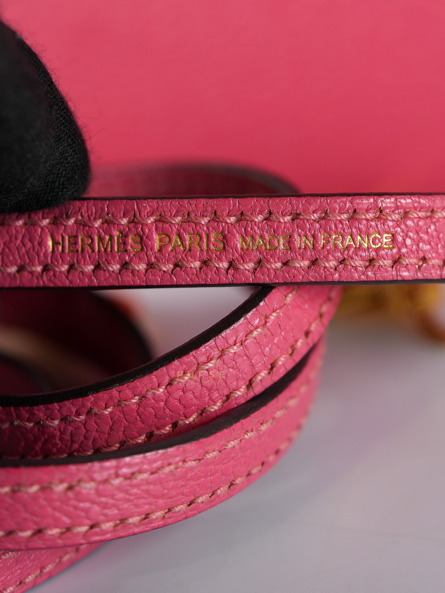 Mini Kelly in Rose Azalea Chèvre Mysore Leather Gold Hardware Stamp | Purse Maison Luxury Bags Shop