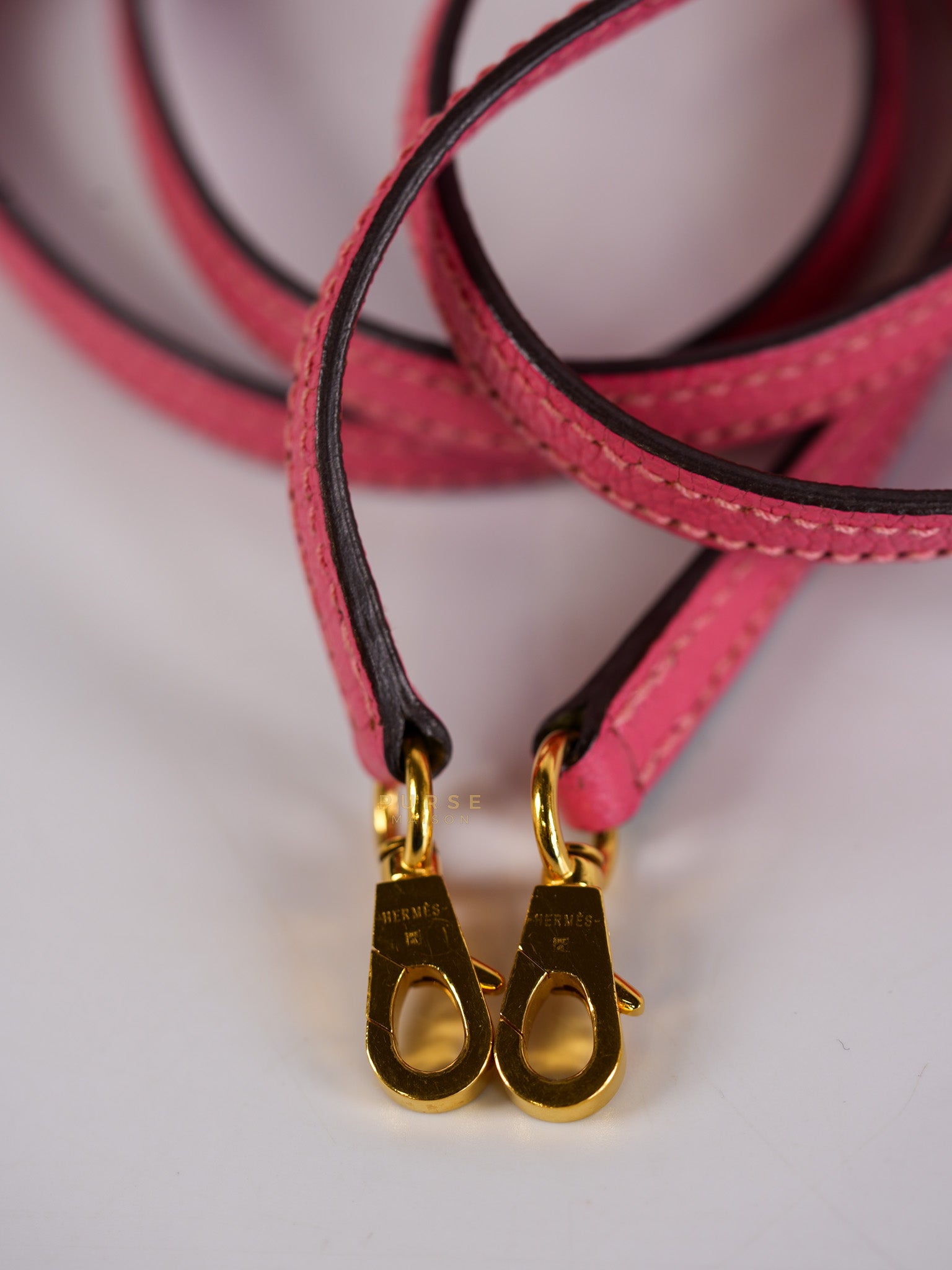 Mini Kelly in Rose Azalea Chèvre Mysore Leather Gold Hardware Stamp | Purse Maison Luxury Bags Shop