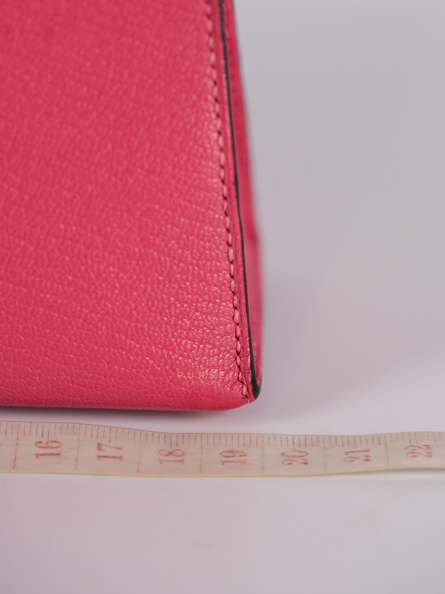 Mini Kelly in Rose Azalea Chèvre Mysore Leather Gold Hardware Stamp | Purse Maison Luxury Bags Shop