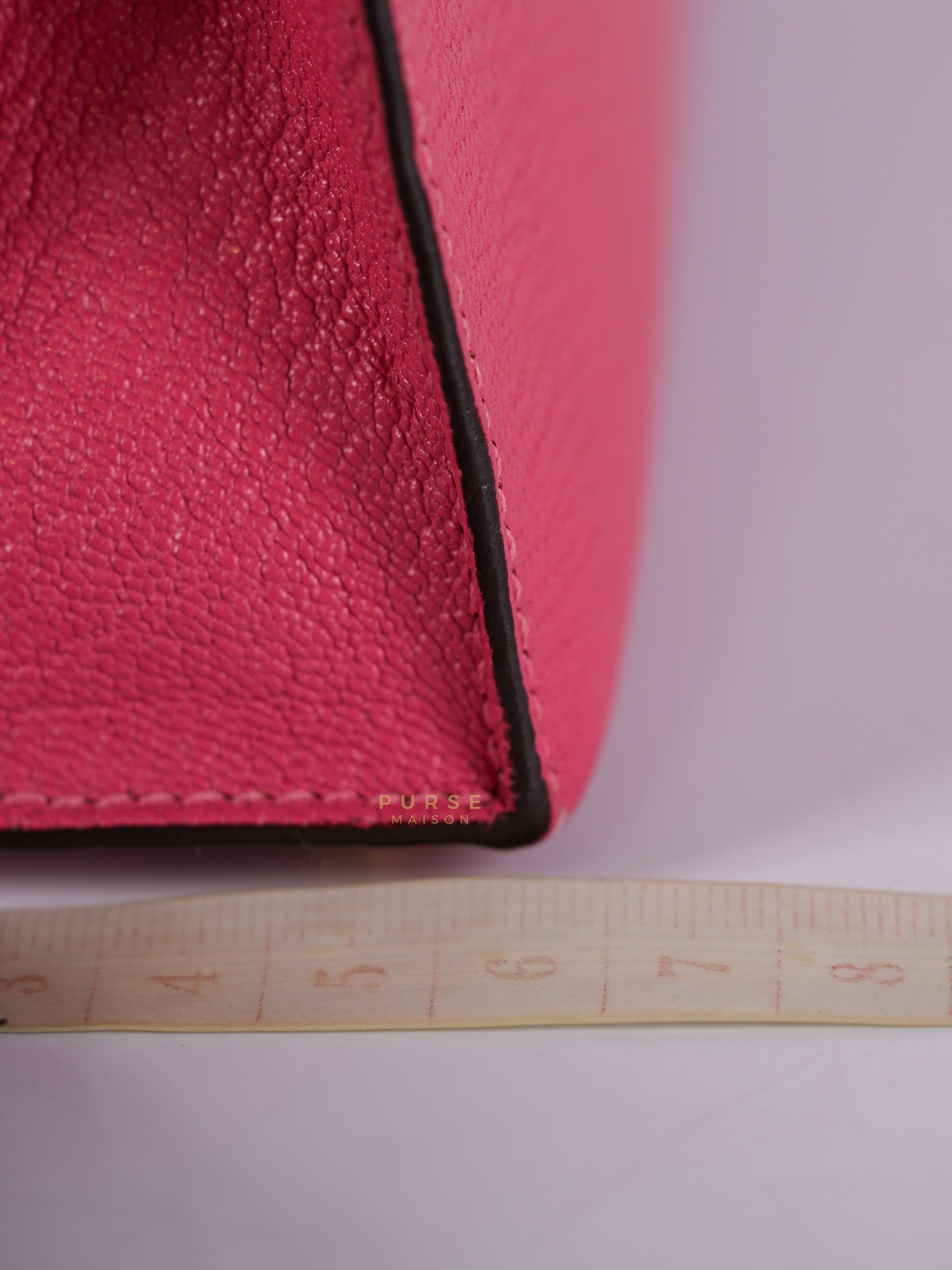 Mini Kelly in Rose Azalea Chèvre Mysore Leather Gold Hardware Stamp | Purse Maison Luxury Bags Shop