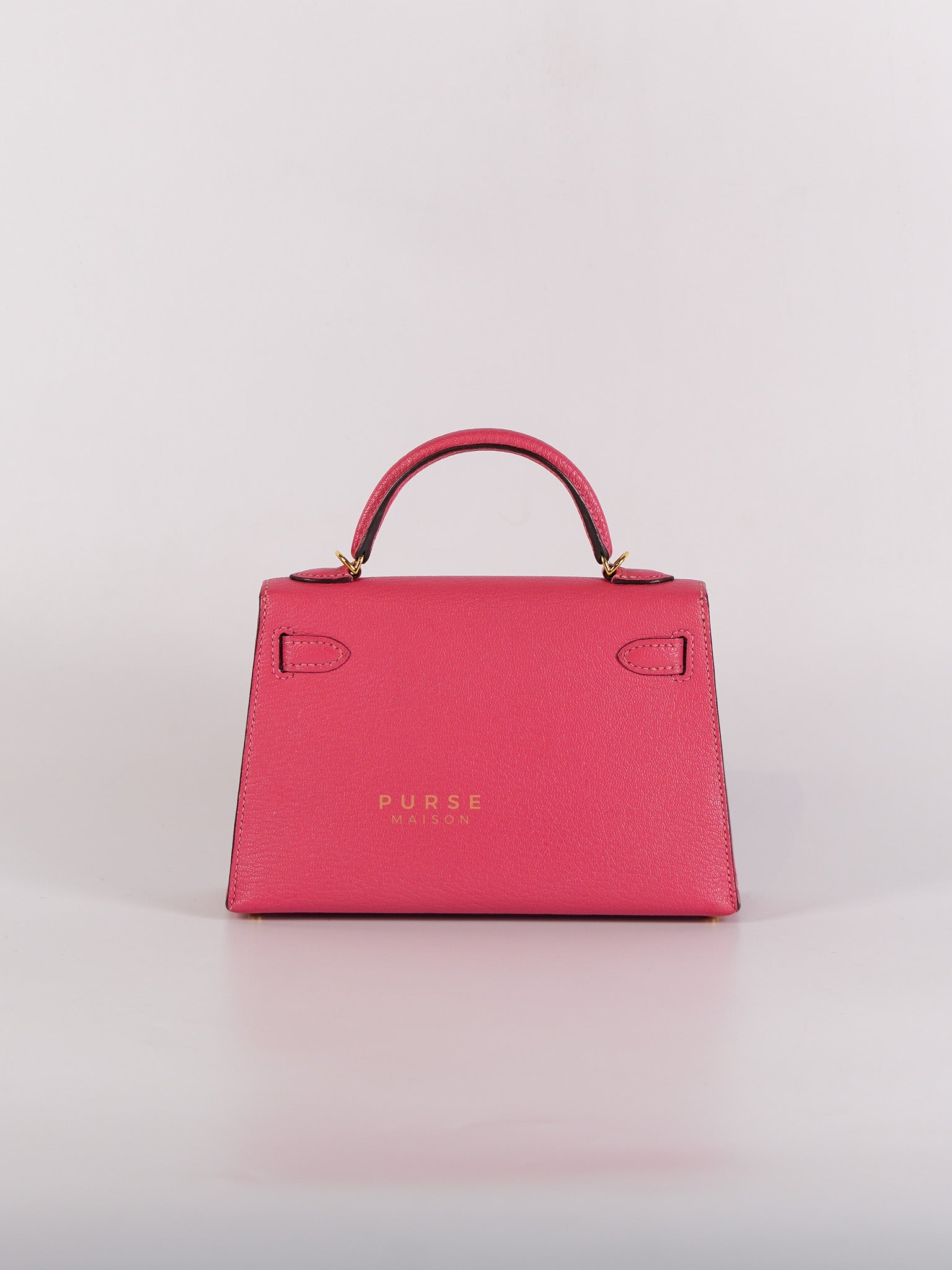 Mini Kelly in Rose Azalea Chèvre Mysore Leather Gold Hardware Stamp | Purse Maison Luxury Bags Shop