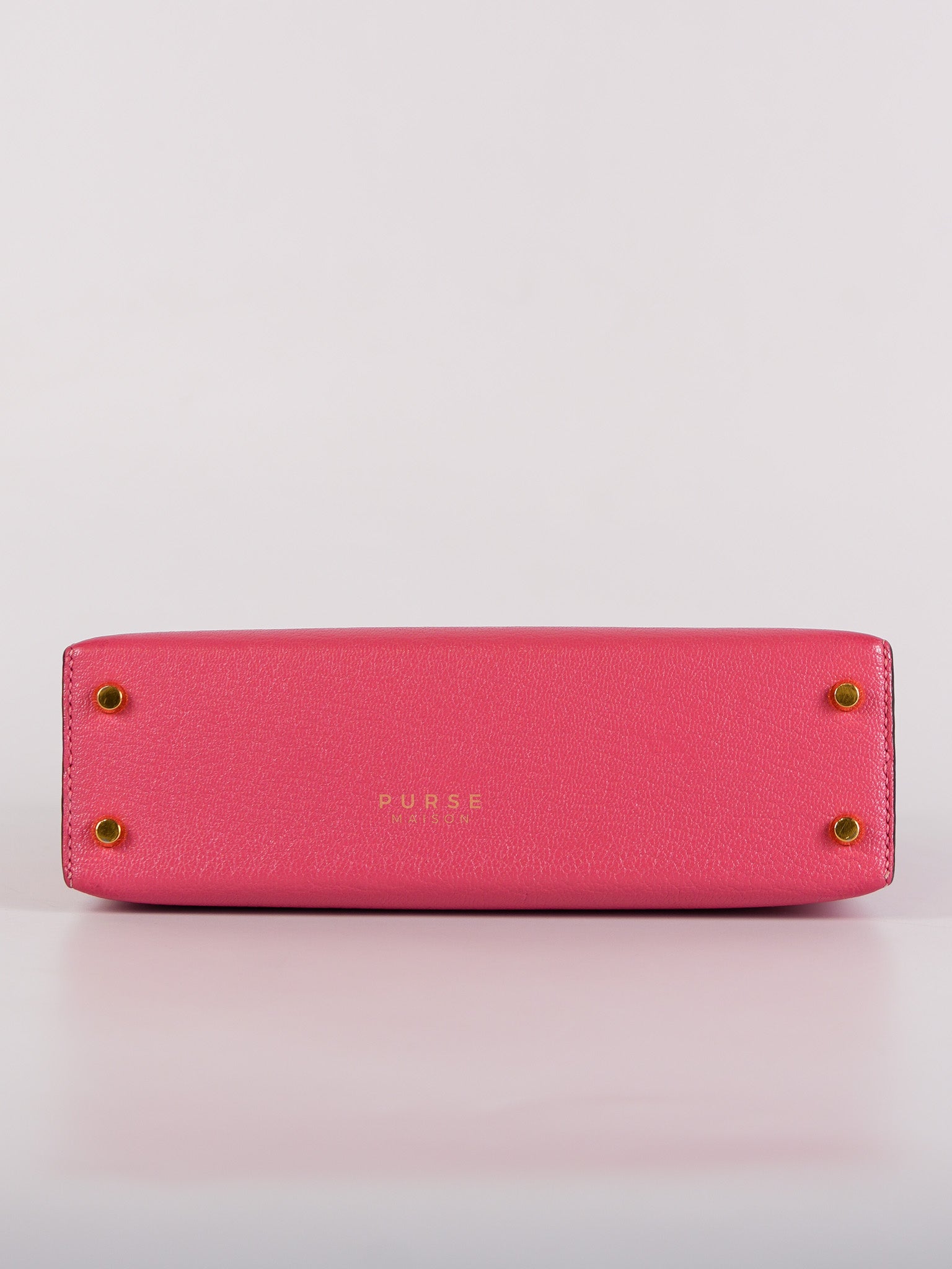 Mini Kelly in Rose Azalea Chèvre Mysore Leather Gold Hardware Stamp | Purse Maison Luxury Bags Shop