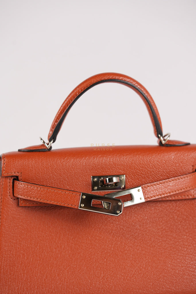 Mini Kelly Sellier Cuivre/Mexico Chevre Mysore in Palladium Hardware Stamp U (2022) | Purse Maison Luxury Bags Shop