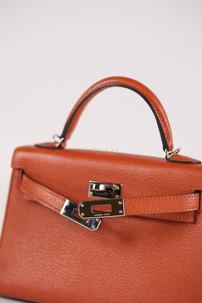 Mini Kelly Sellier Cuivre/Mexico Chevre Mysore in Palladium Hardware Stamp U (2022) | Purse Maison Luxury Bags Shop