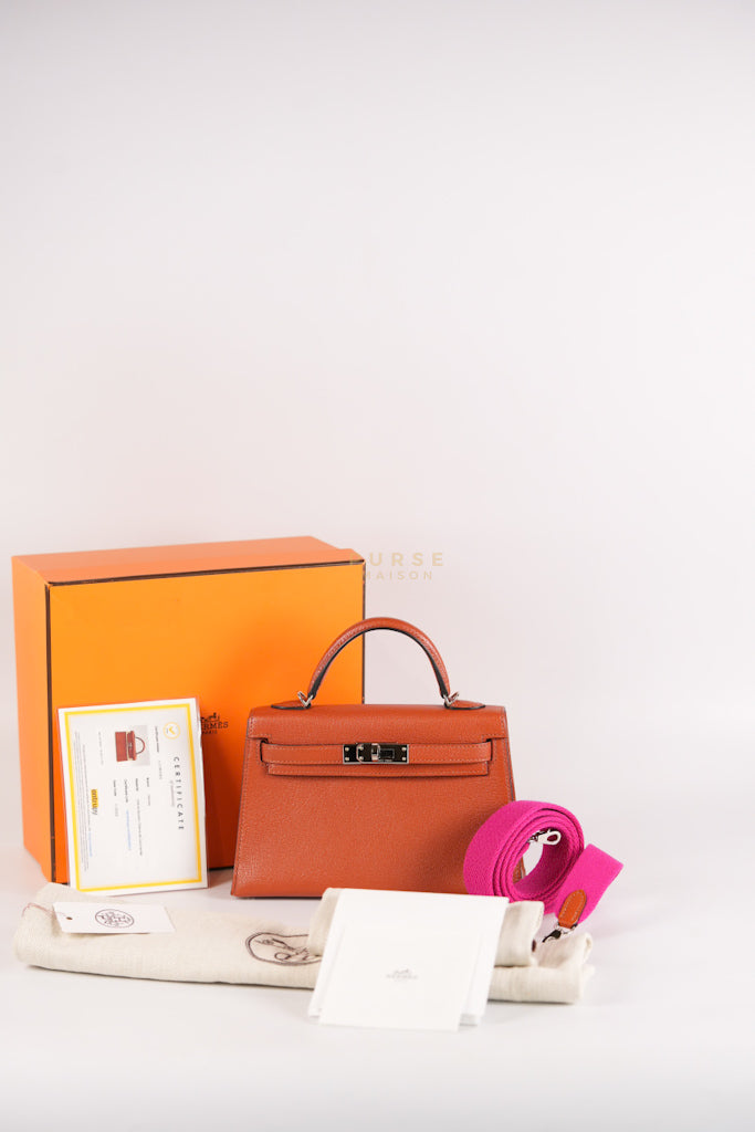 Mini Kelly Sellier Cuivre/Mexico Chevre Mysore in Palladium Hardware Stamp U (2022) | Purse Maison Luxury Bags Shop