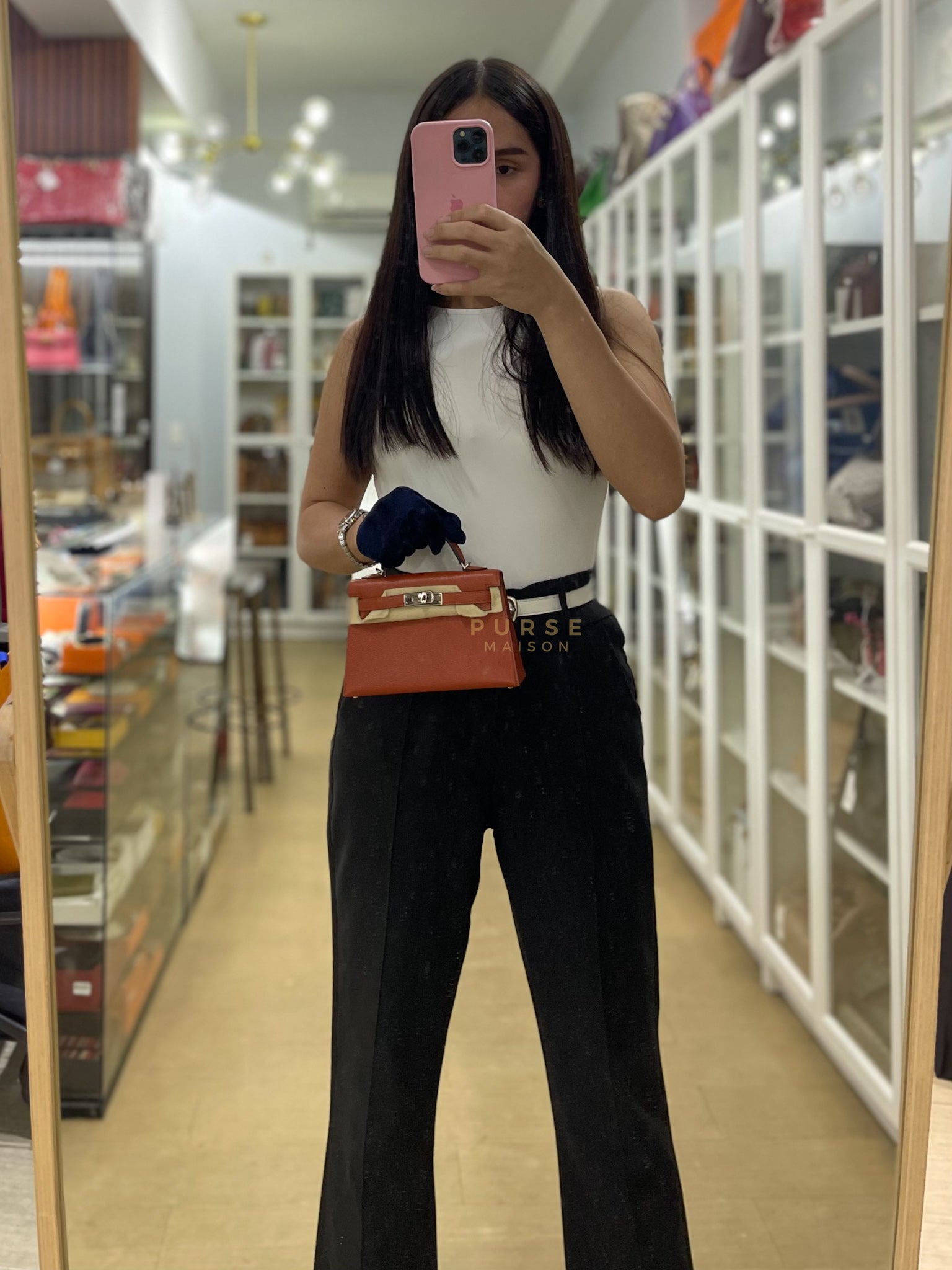 Mini Kelly Sellier Cuivre/Mexico Chevre Mysore in Palladium Hardware Stamp U (2022) | Purse Maison Luxury Bags Shop