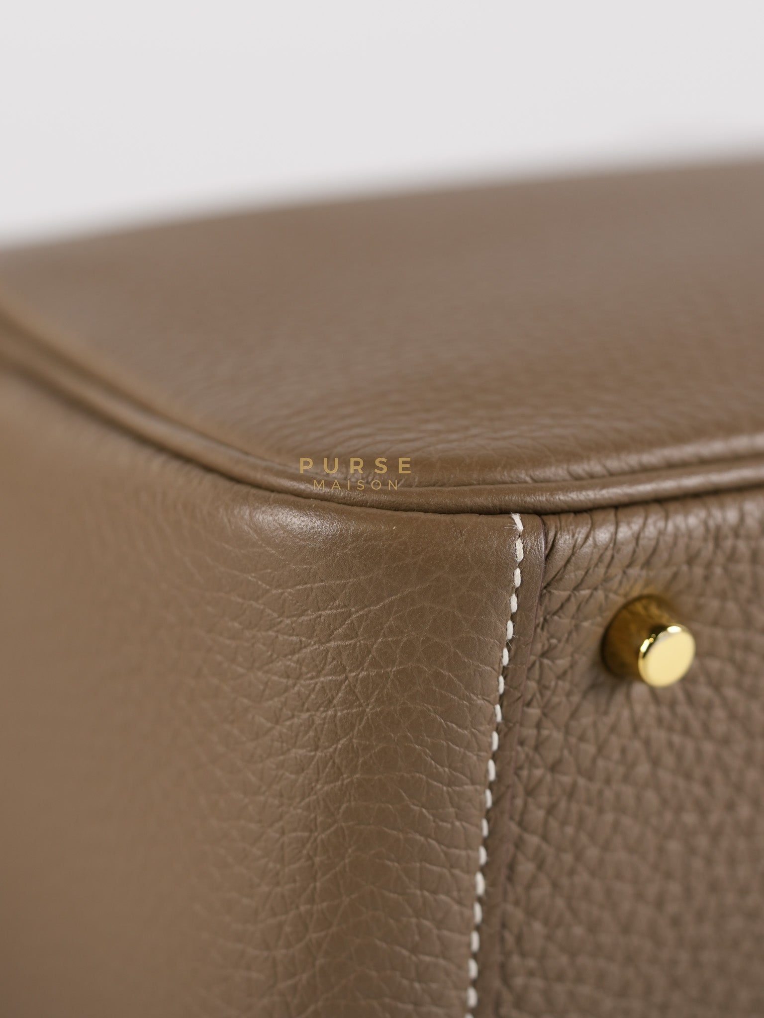 Mini Lindy 19 in Etoupe Clemence Leather & Gold Hardware Stamp U (2022) | Purse Maison Luxury Bags Shop