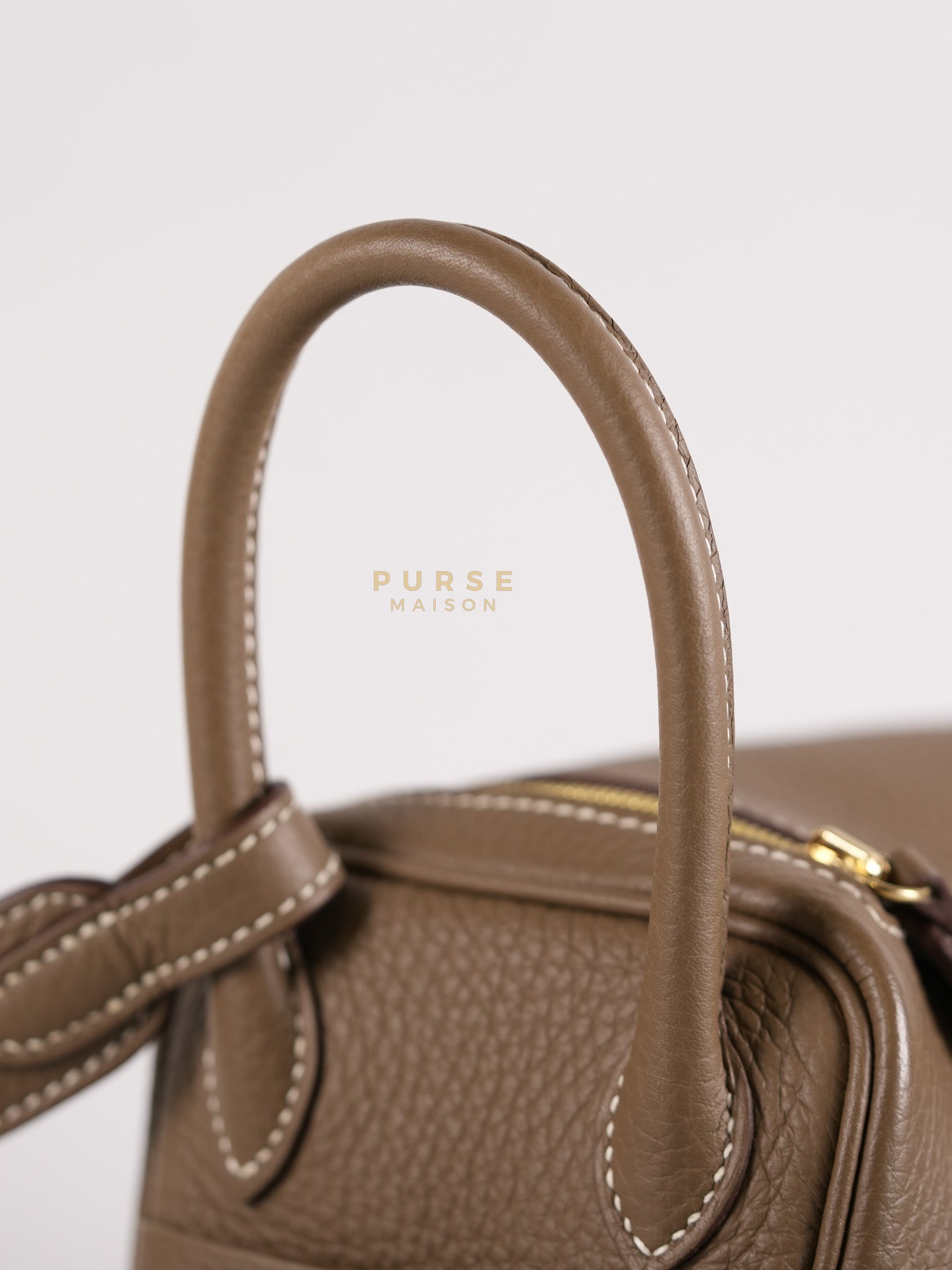 Mini Lindy 19 in Etoupe Clemence Leather & Gold Hardware Stamp U (2022) | Purse Maison Luxury Bags Shop