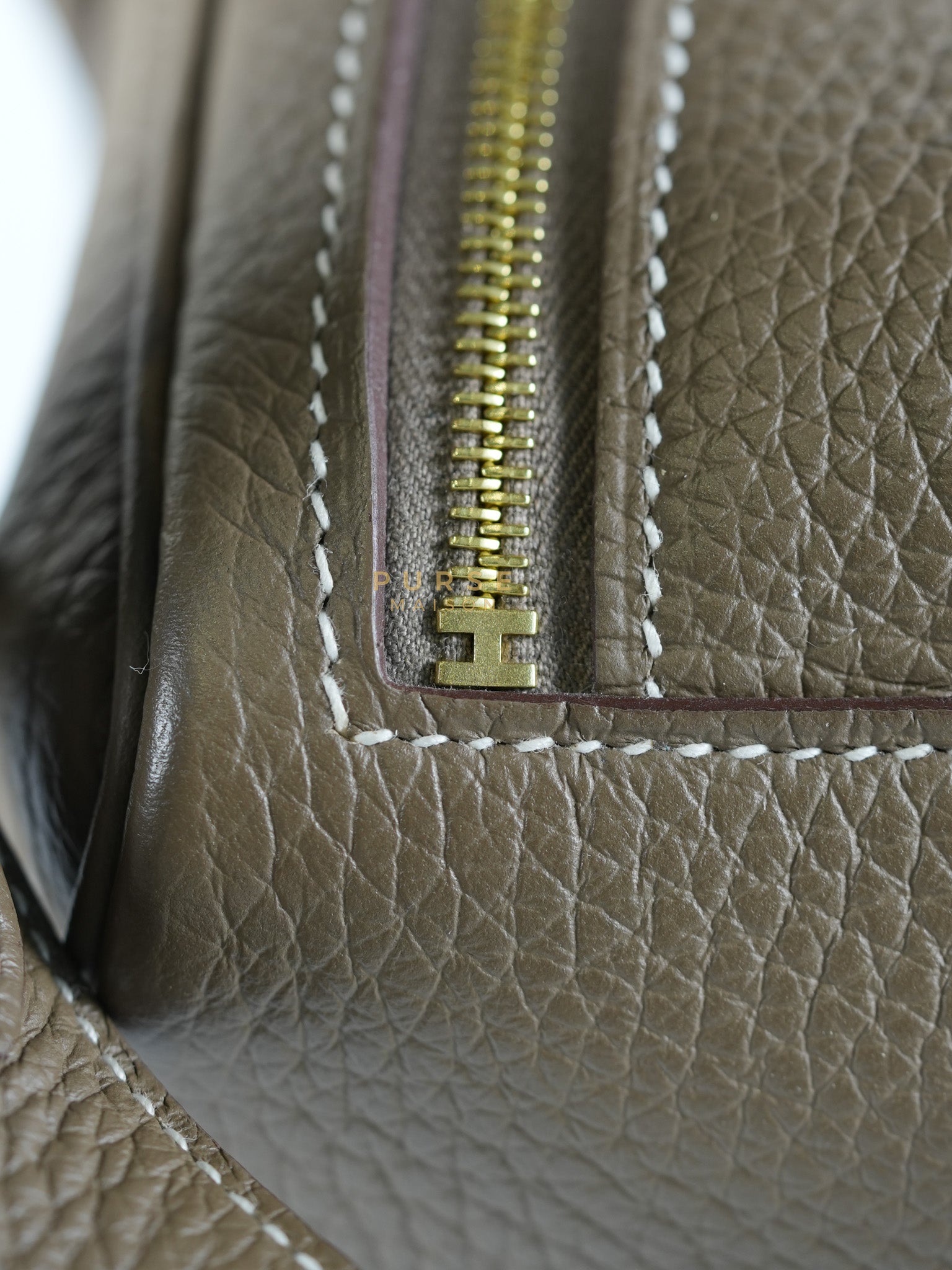 Mini Lindy 19 in Etoupe Clemence Leather & Gold Hardware Stamp U (2022) | Purse Maison Luxury Bags Shop