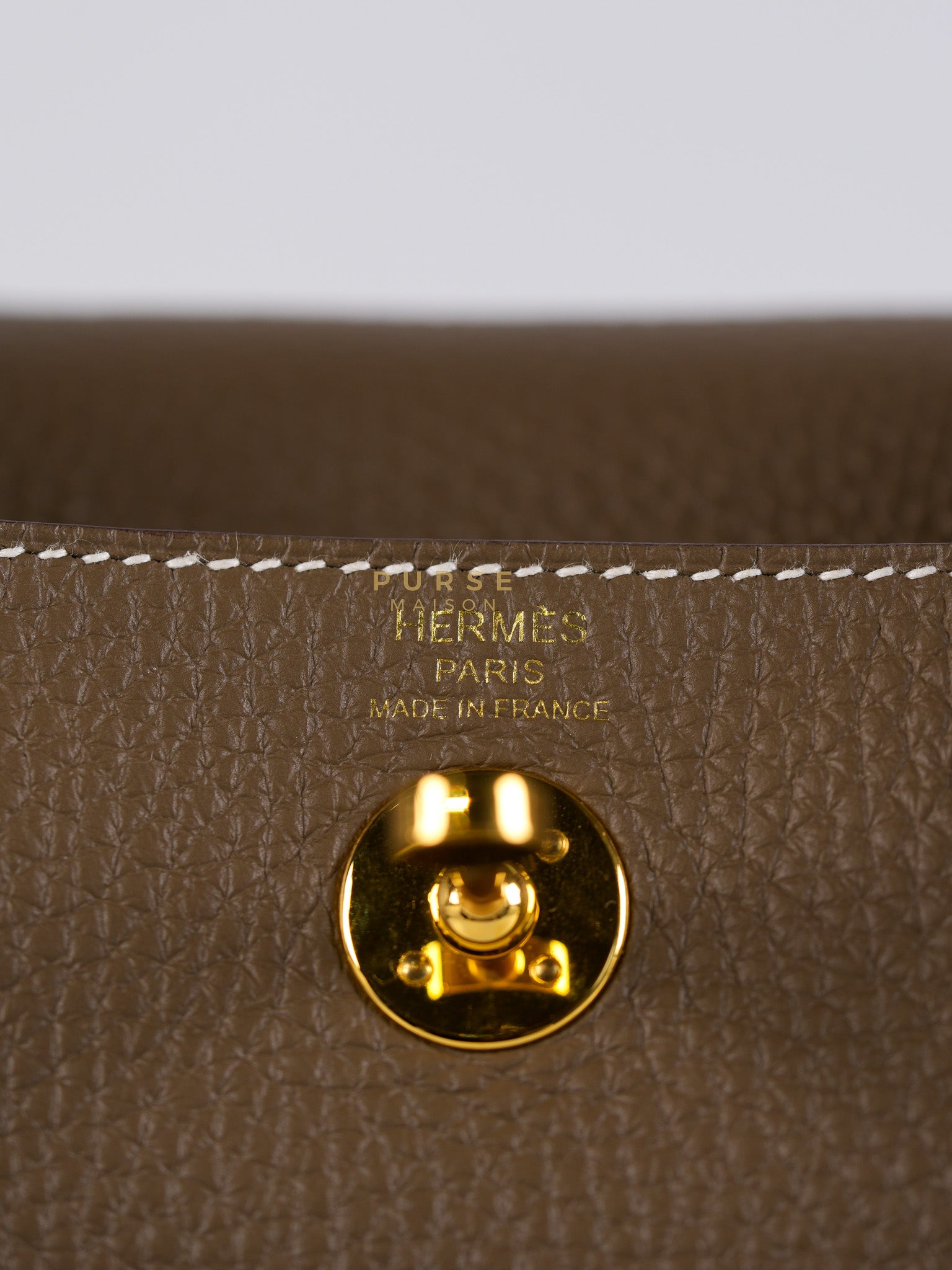 Mini Lindy 19 in Etoupe Clemence Leather & Gold Hardware Stamp U (2022) | Purse Maison Luxury Bags Shop