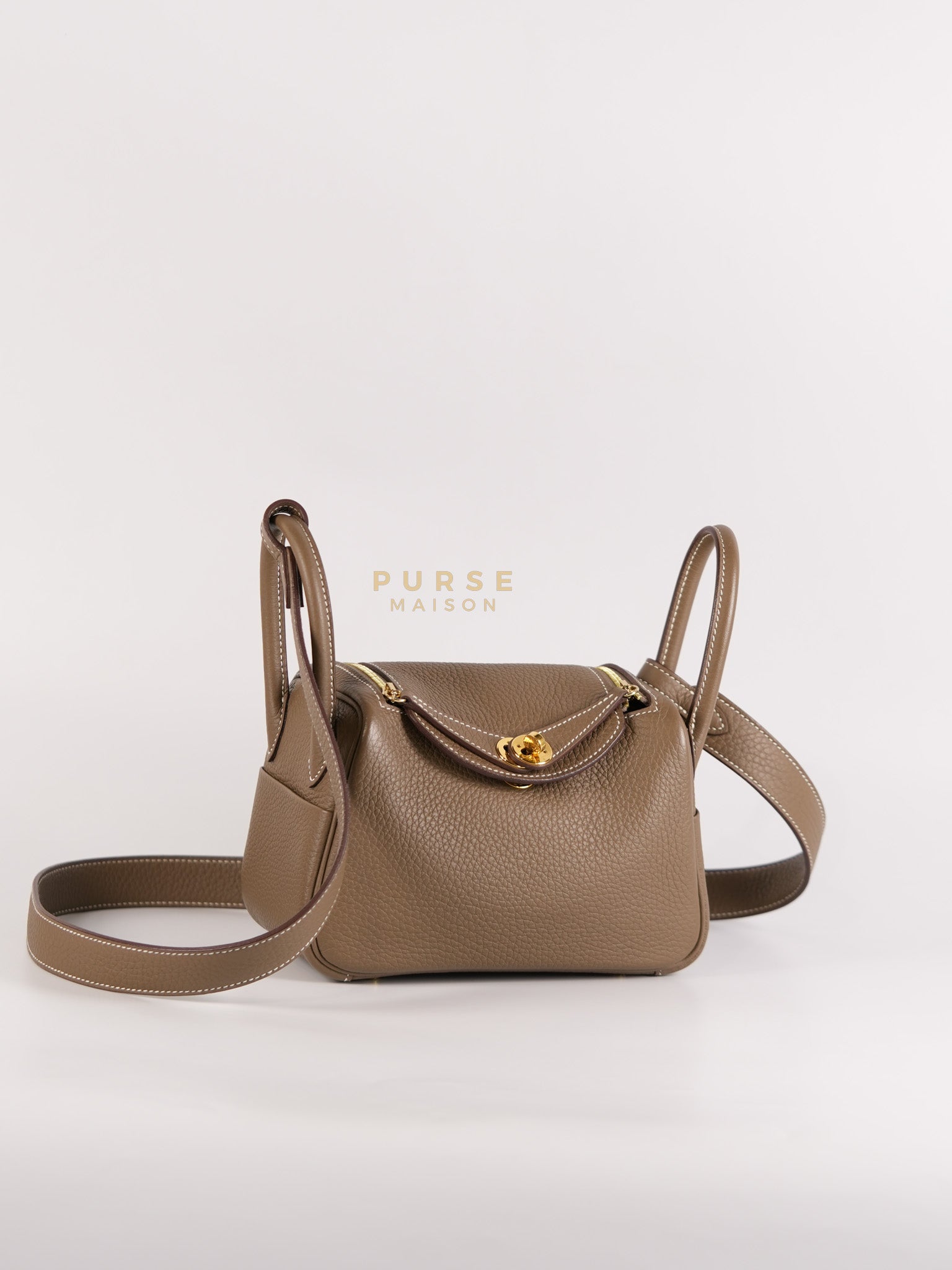 Mini Lindy 19 in Etoupe Clemence Leather & Gold Hardware Stamp U (2022) | Purse Maison Luxury Bags Shop
