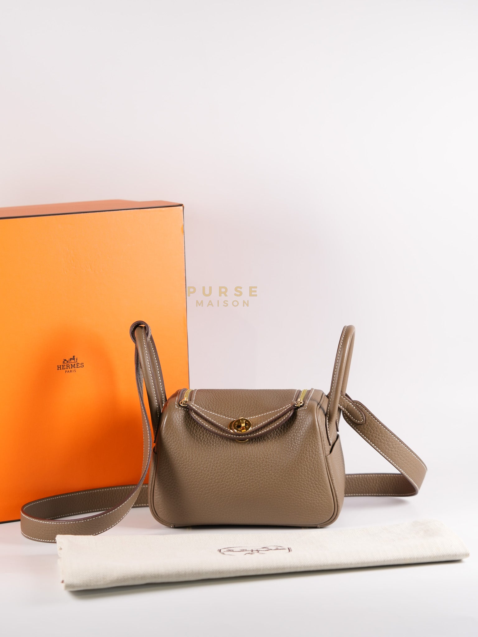 Mini Lindy 19 in Etoupe Clemence Leather & Gold Hardware Stamp U (2022) | Purse Maison Luxury Bags Shop