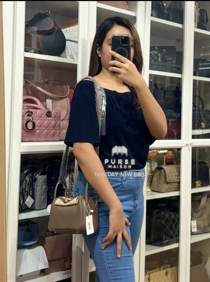 Mini Lindy 19 in Etoupe Clemence Leather & Gold Hardware Stamp U (2022) | Purse Maison Luxury Bags Shop