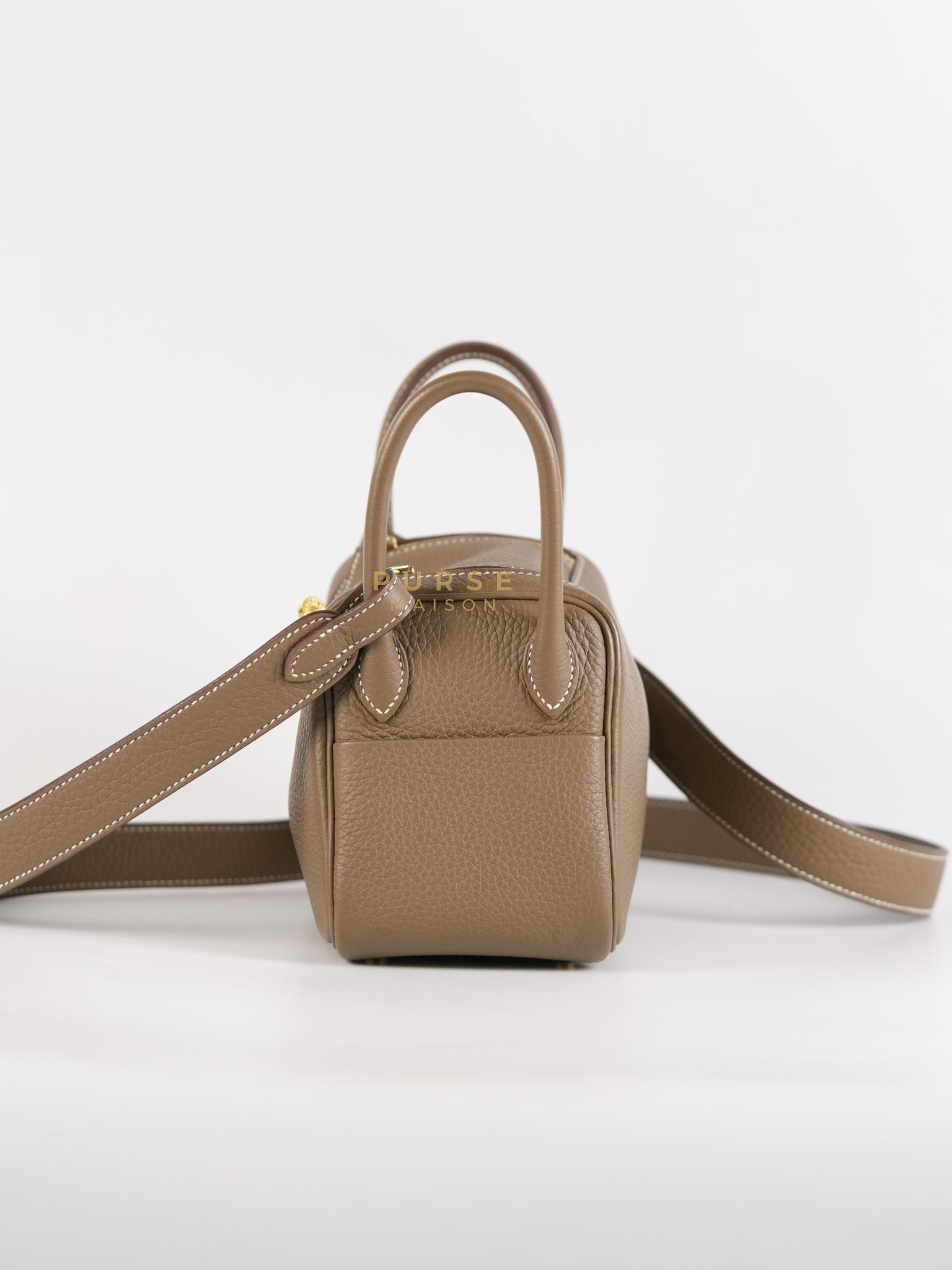 Mini Lindy 19 in Etoupe Clemence Leather & Gold Hardware Stamp U (2022) | Purse Maison Luxury Bags Shop