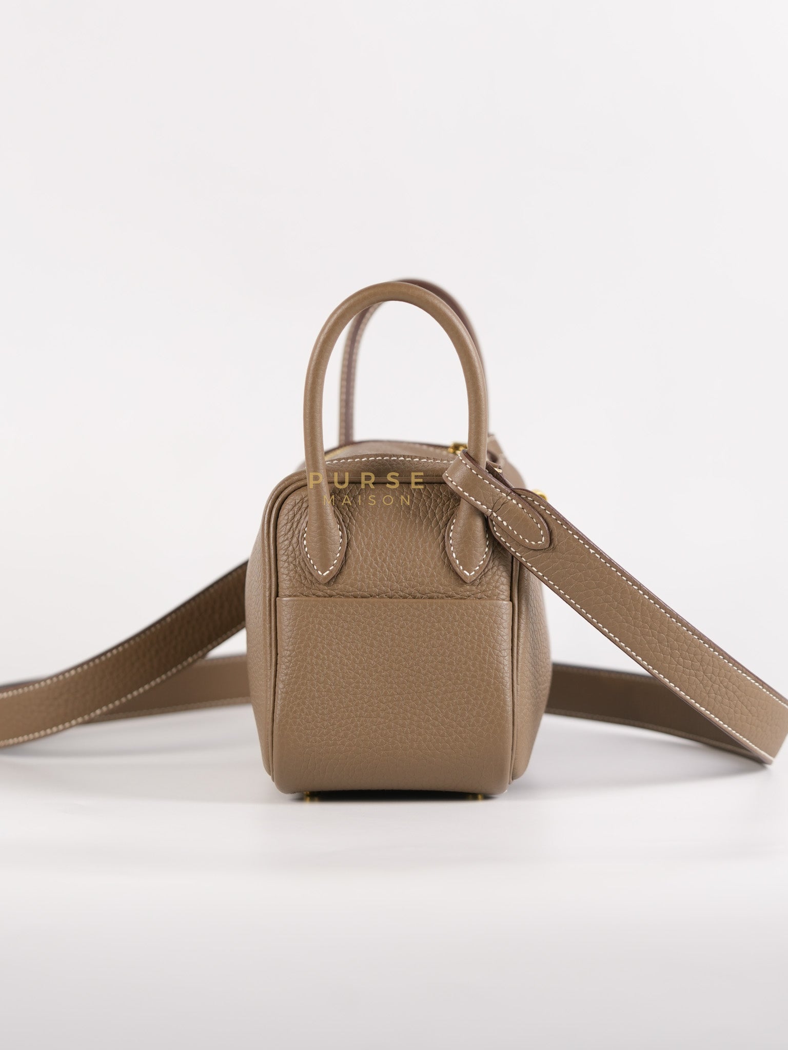 Mini Lindy 19 in Etoupe Clemence Leather & Gold Hardware Stamp U (2022) | Purse Maison Luxury Bags Shop