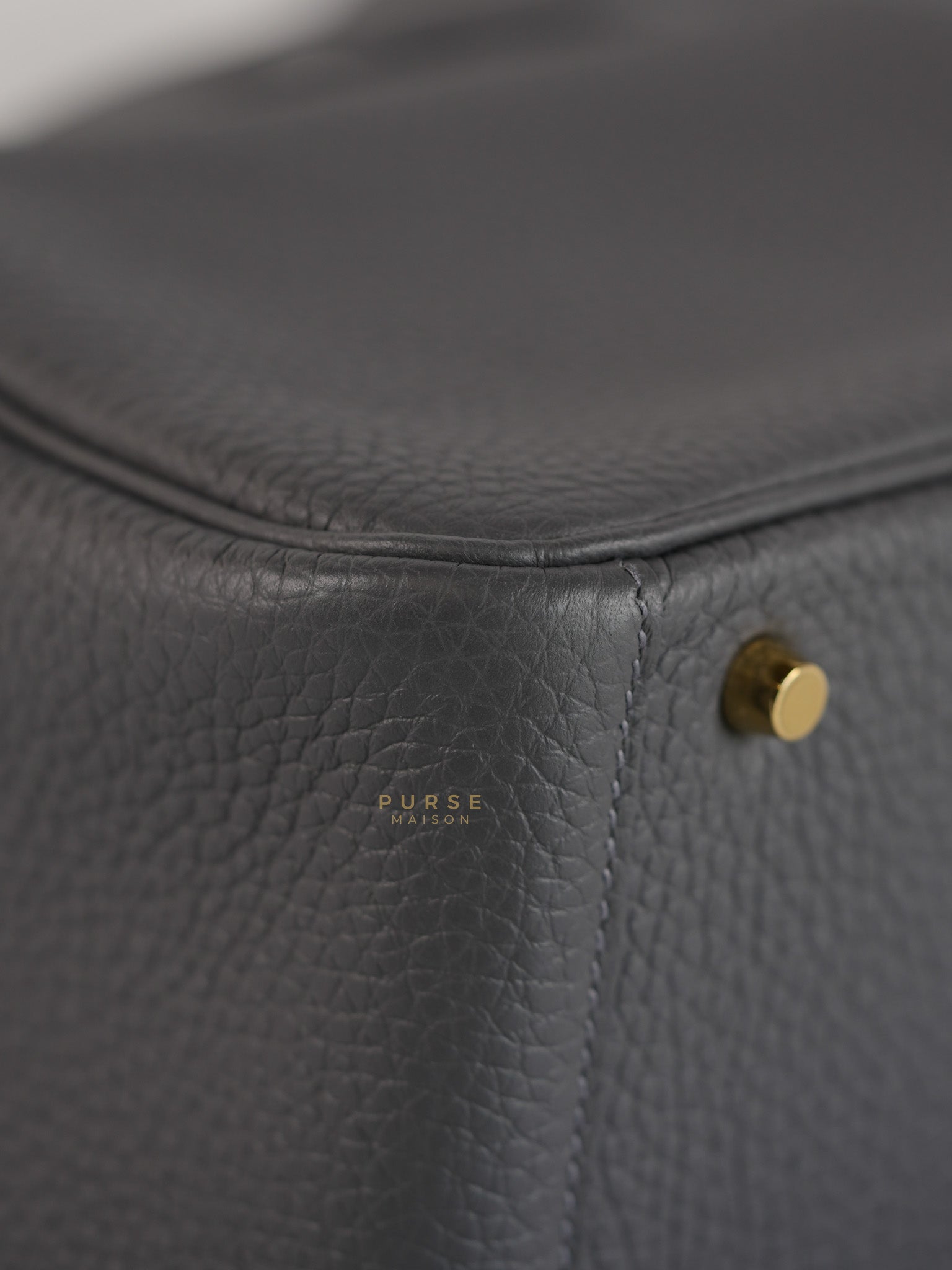 Mini Lindy 2 Gris Meyer Clemence Leather in Gold Hardware Stamp W (2024) | Purse Maison Luxury Bags Shop