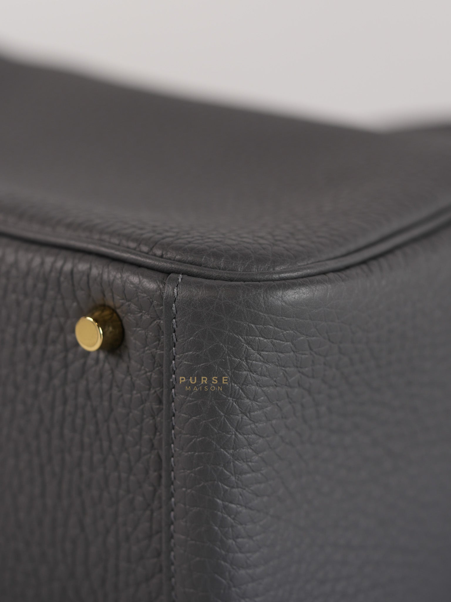 Mini Lindy 2 Gris Meyer Clemence Leather in Gold Hardware Stamp W (2024) | Purse Maison Luxury Bags Shop