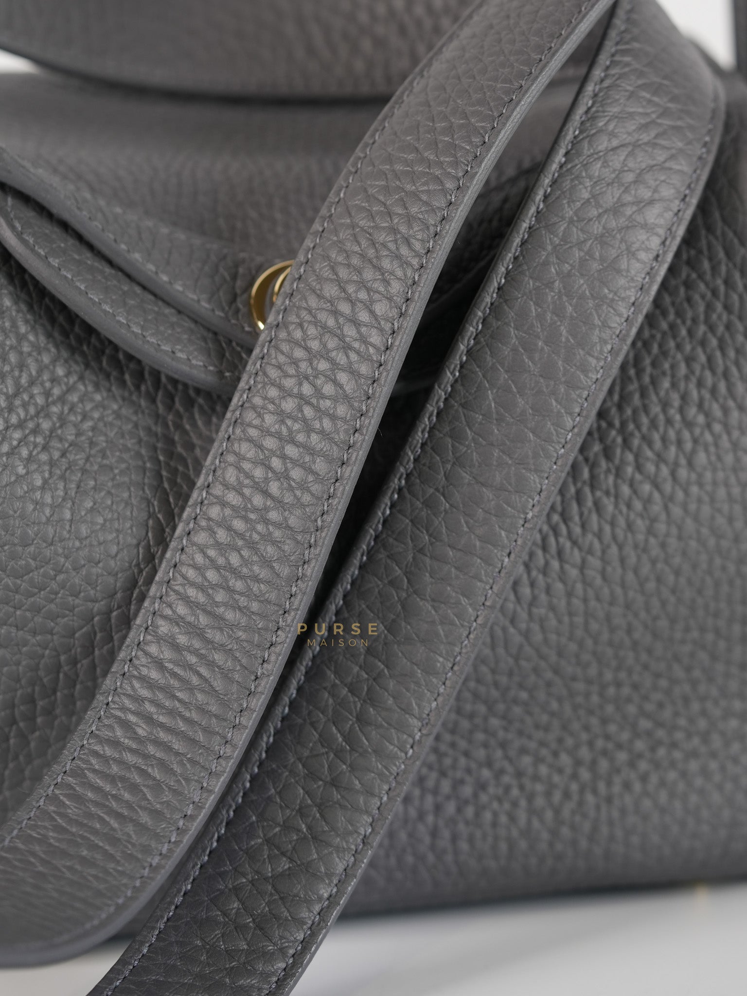 Mini Lindy 2 Gris Meyer Clemence Leather in Gold Hardware Stamp W (2024) | Purse Maison Luxury Bags Shop
