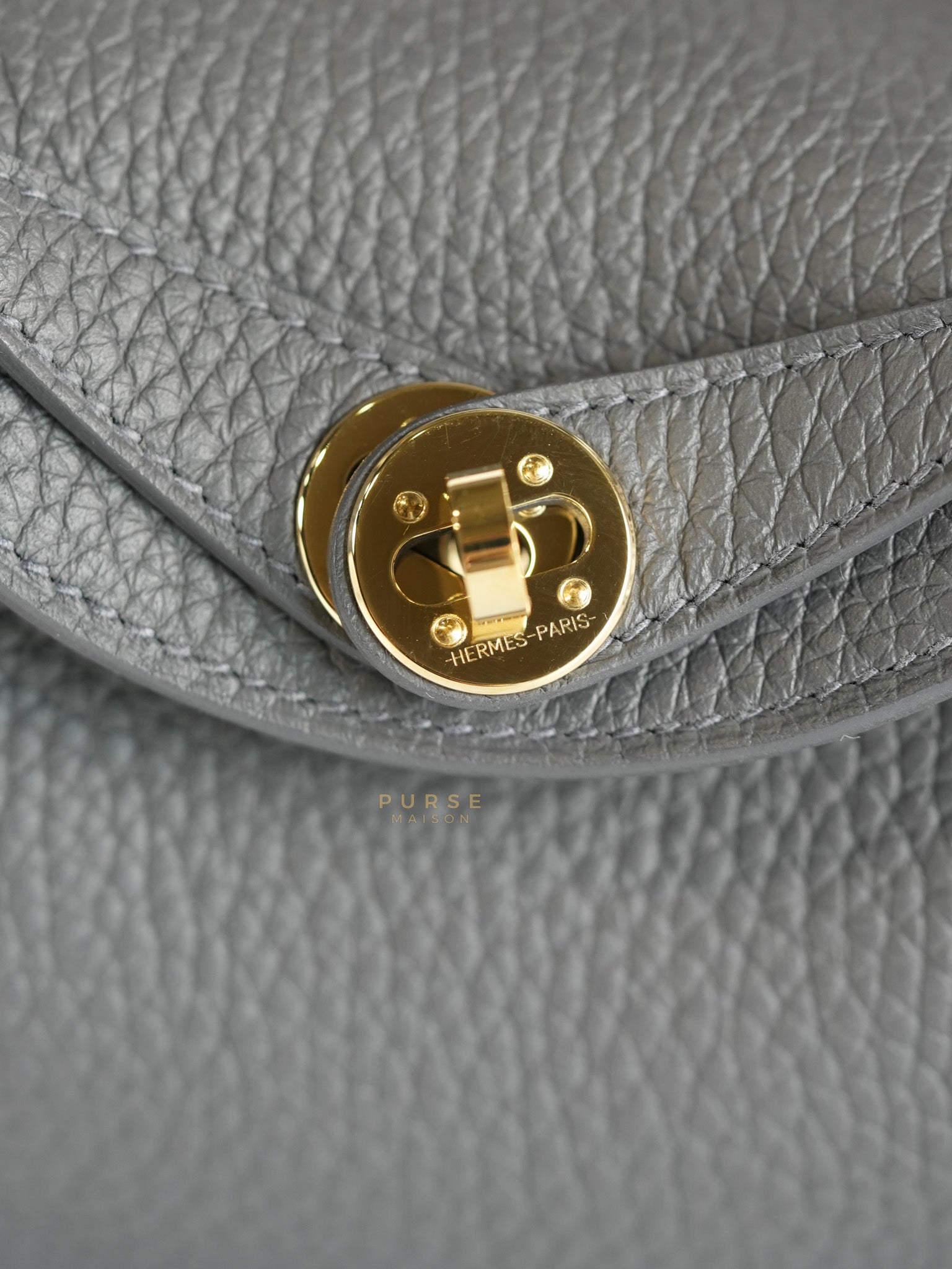 Mini Lindy 2 Gris Meyer Clemence Leather in Gold Hardware Stamp W (2024) | Purse Maison Luxury Bags Shop