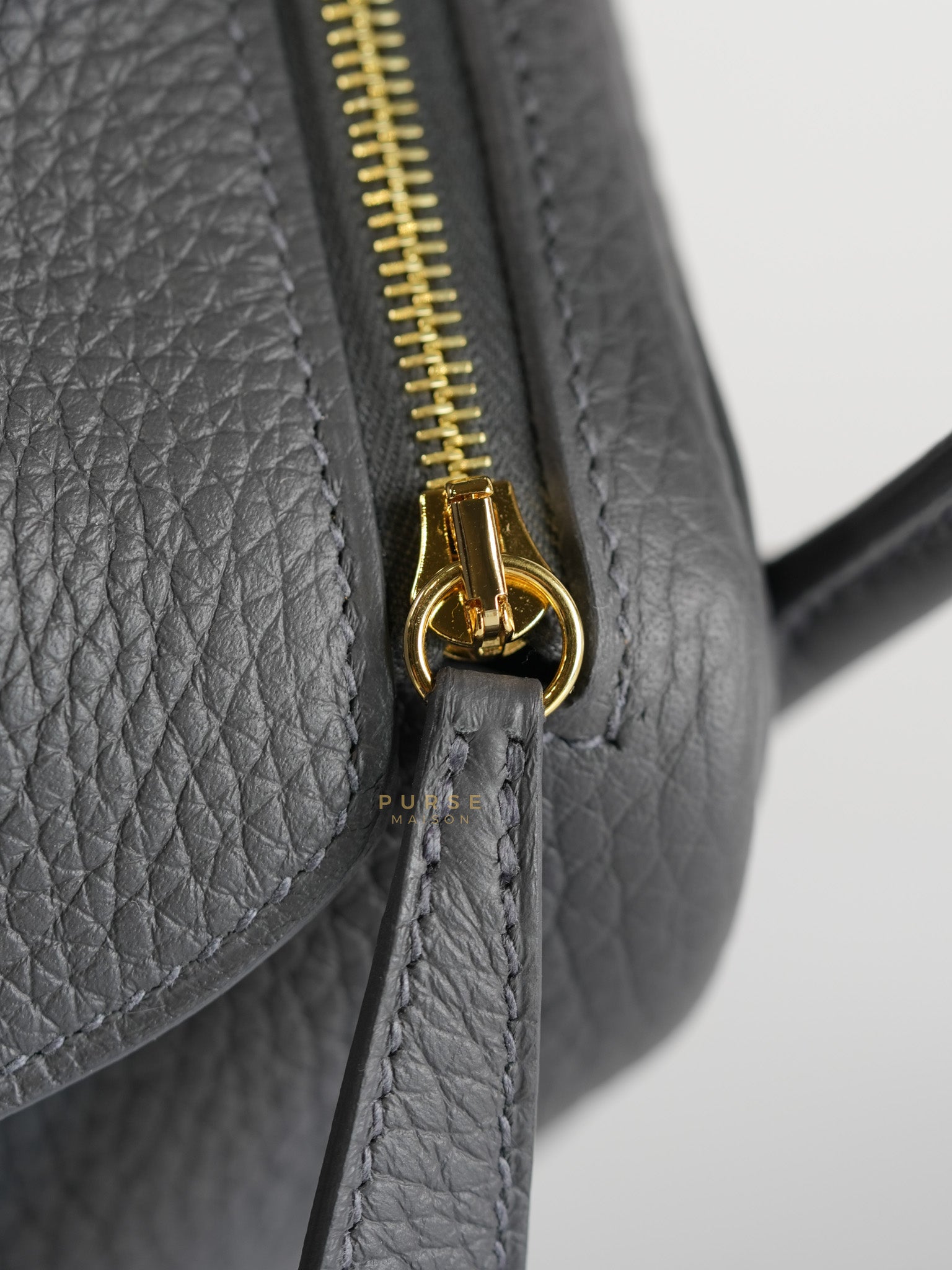 Mini Lindy 2 Gris Meyer Clemence Leather in Gold Hardware Stamp W (2024) | Purse Maison Luxury Bags Shop