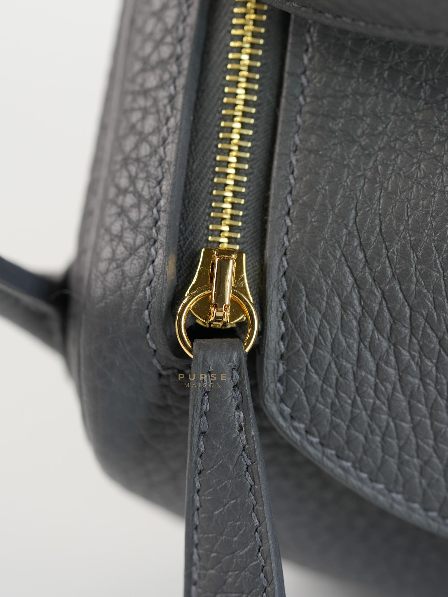 Mini Lindy 2 Gris Meyer Clemence Leather in Gold Hardware Stamp W (2024) | Purse Maison Luxury Bags Shop