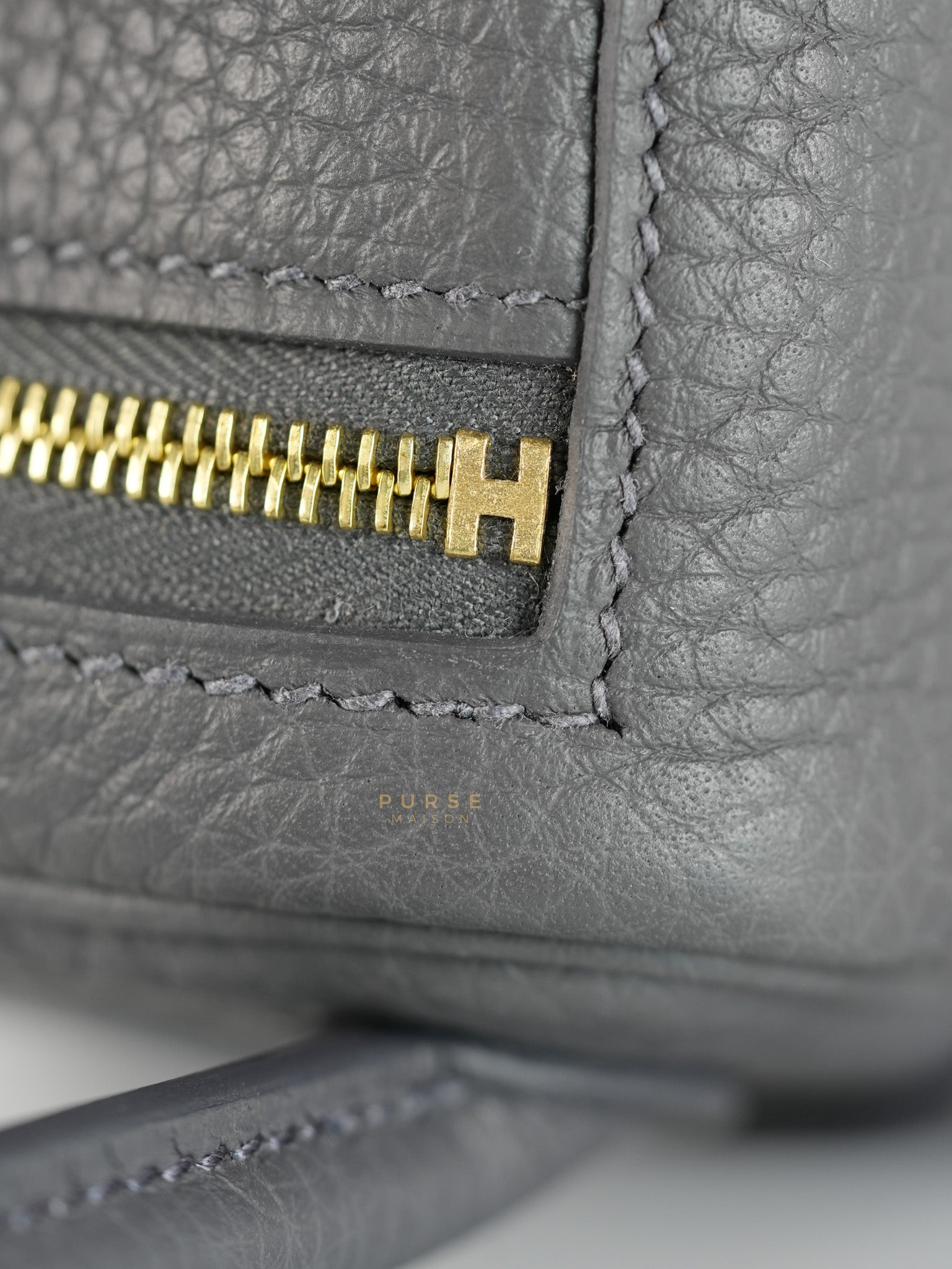 Mini Lindy 2 Gris Meyer Clemence Leather in Gold Hardware Stamp W (2024) | Purse Maison Luxury Bags Shop