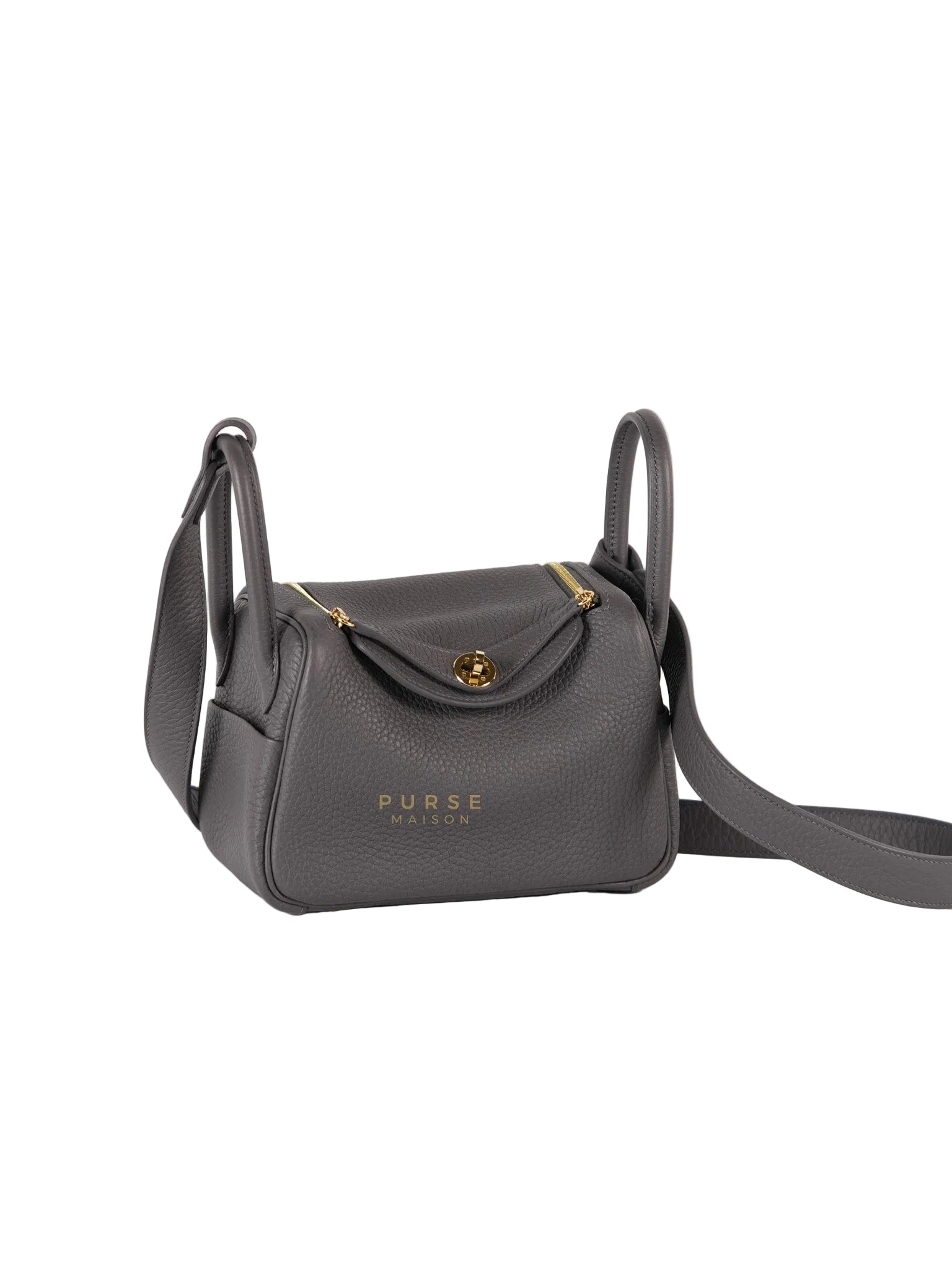 Mini Lindy 2 Gris Meyer Clemence Leather in Gold Hardware Stamp W (2024) | Purse Maison Luxury Bags Shop