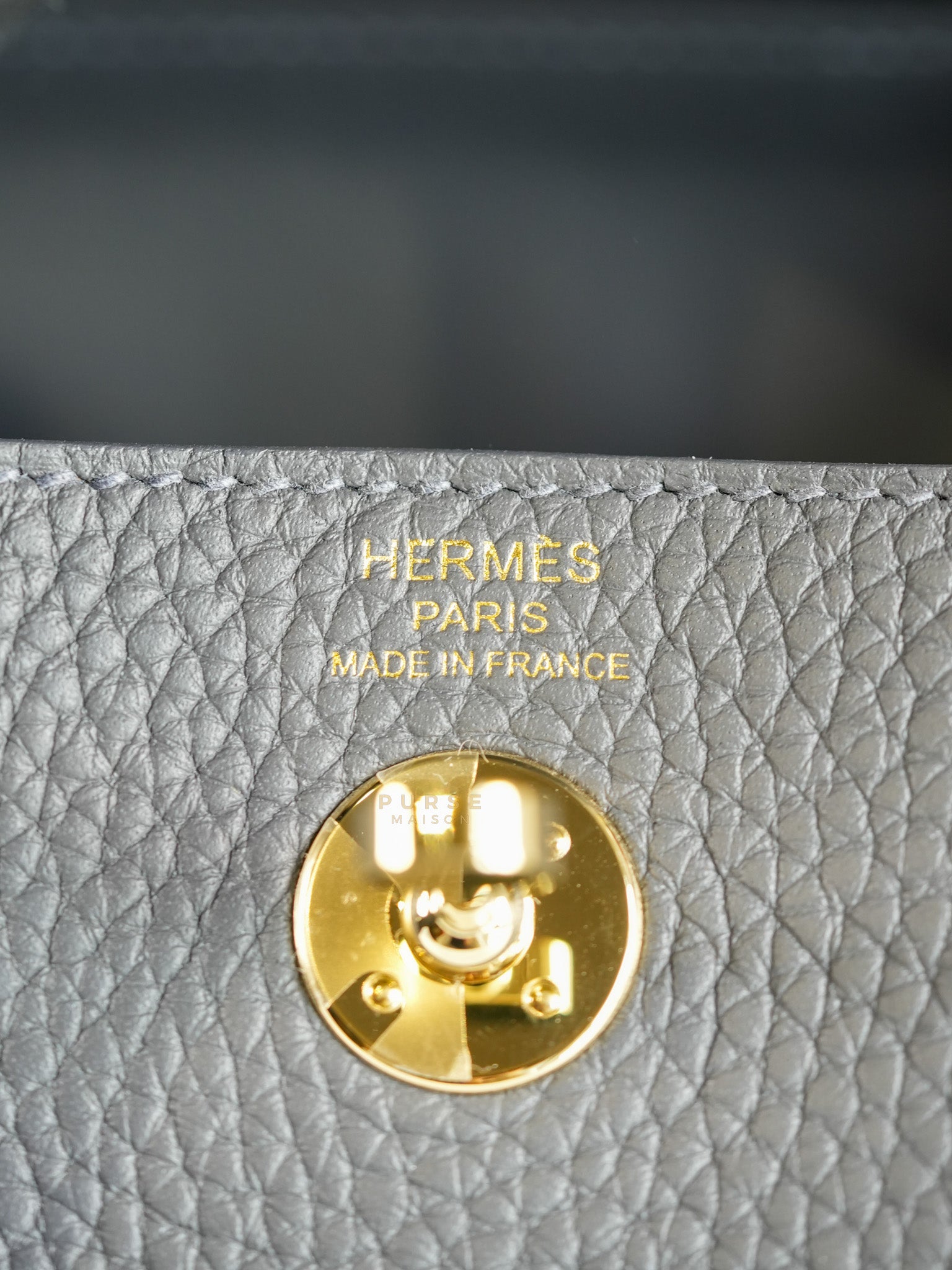 Mini Lindy 2 Gris Meyer Clemence Leather in Gold Hardware Stamp W (2024) | Purse Maison Luxury Bags Shop
