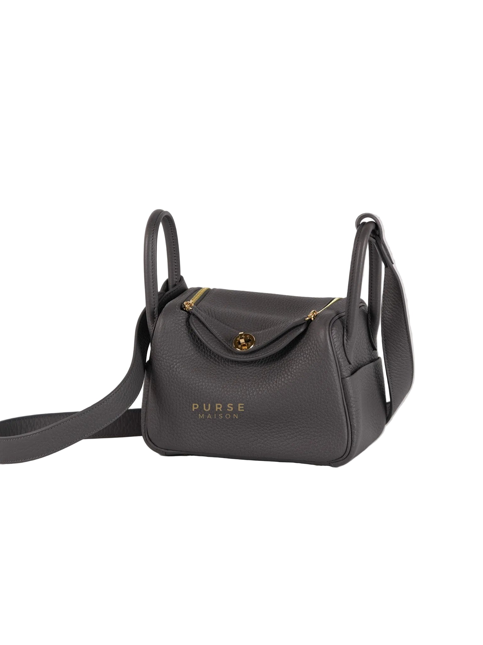 Mini Lindy 2 Gris Meyer Clemence Leather in Gold Hardware Stamp W (2024) | Purse Maison Luxury Bags Shop