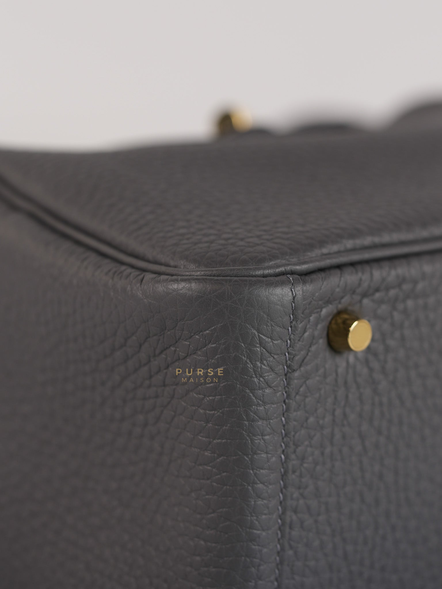 Mini Lindy 2 Gris Meyer Clemence Leather in Gold Hardware Stamp W (2024) | Purse Maison Luxury Bags Shop