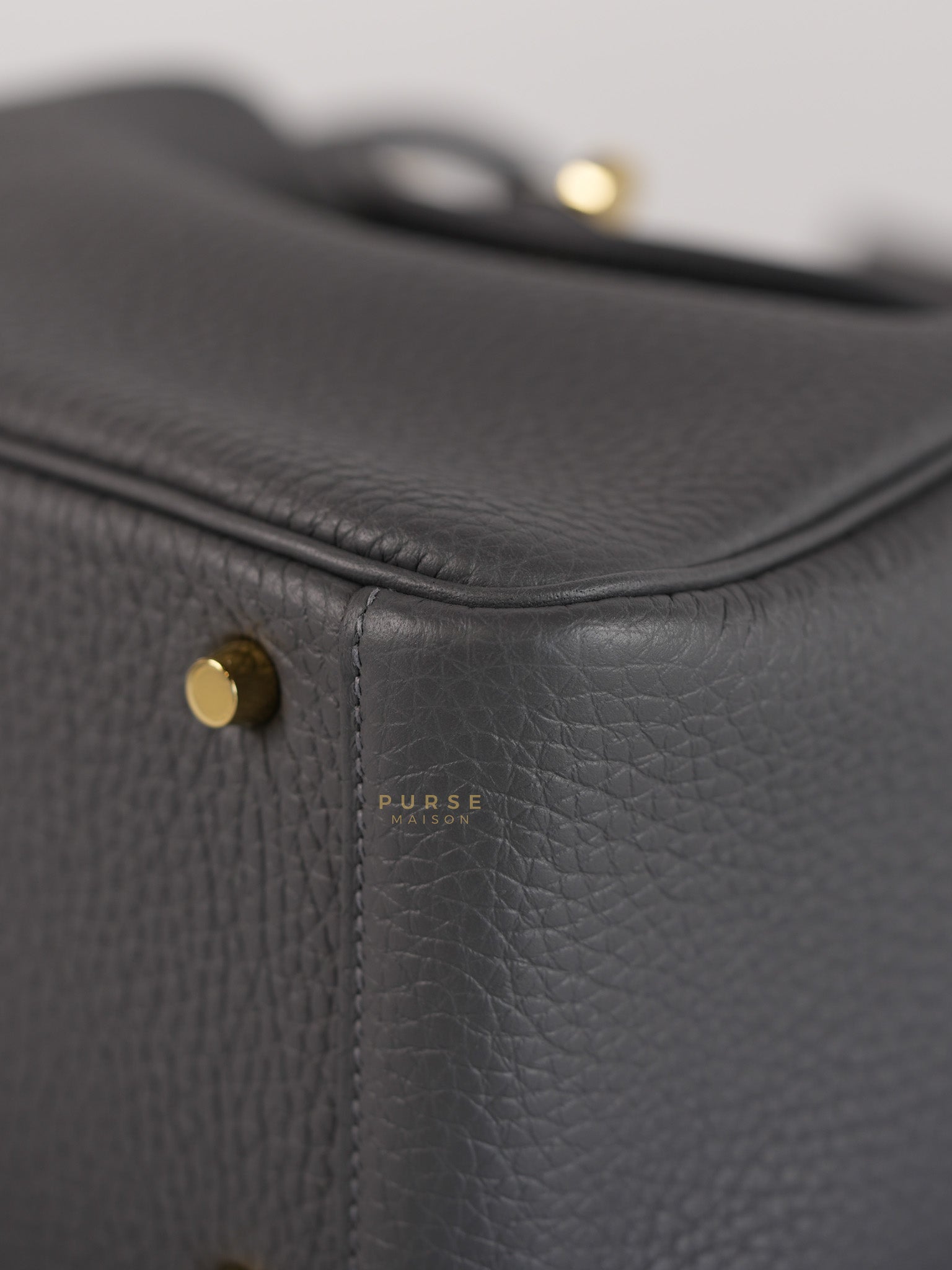 Mini Lindy 2 Gris Meyer Clemence Leather in Gold Hardware Stamp W (2024) | Purse Maison Luxury Bags Shop