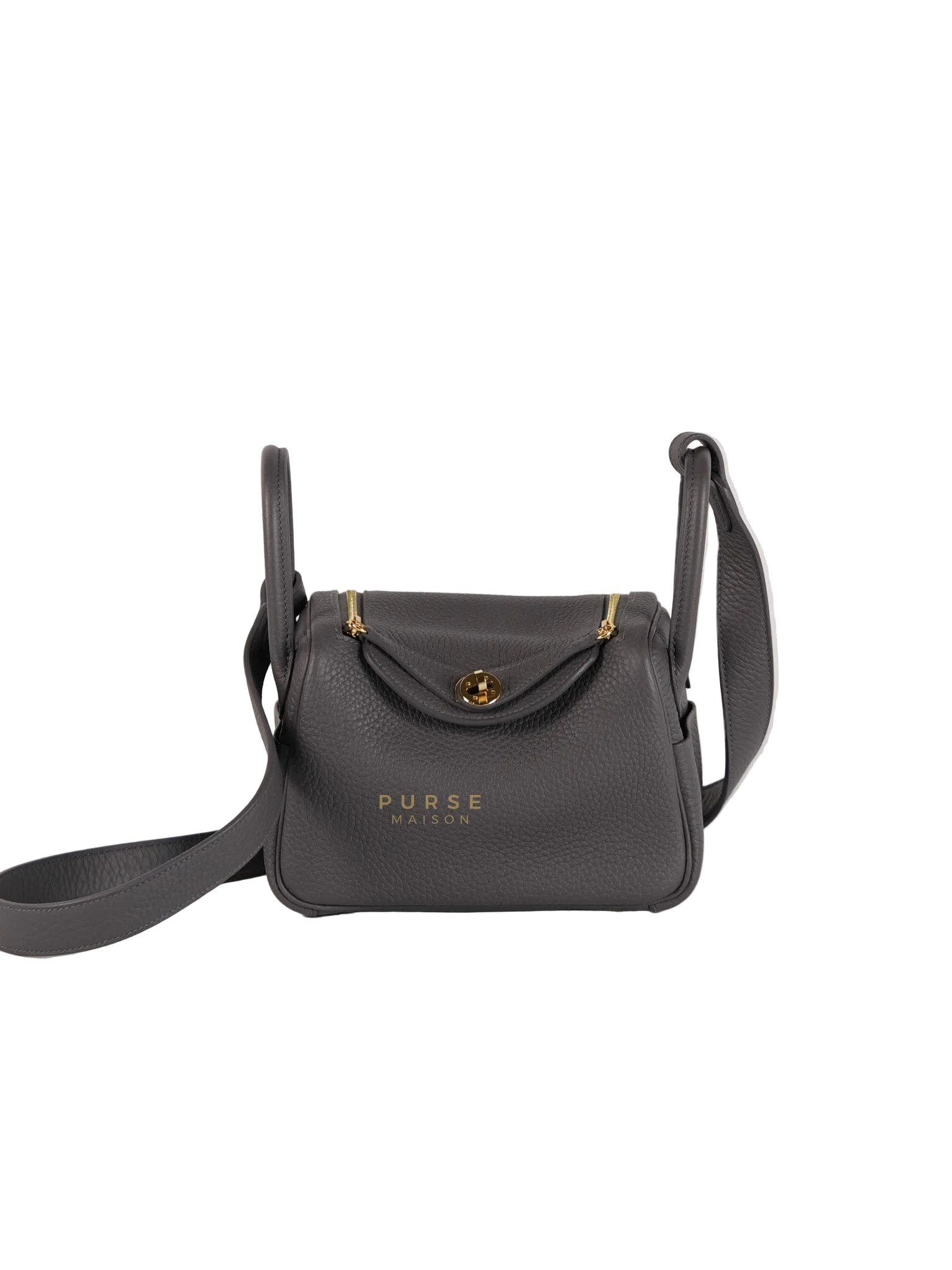 Mini Lindy 2 Gris Meyer Clemence Leather in Gold Hardware Stamp W (2024) | Purse Maison Luxury Bags Shop