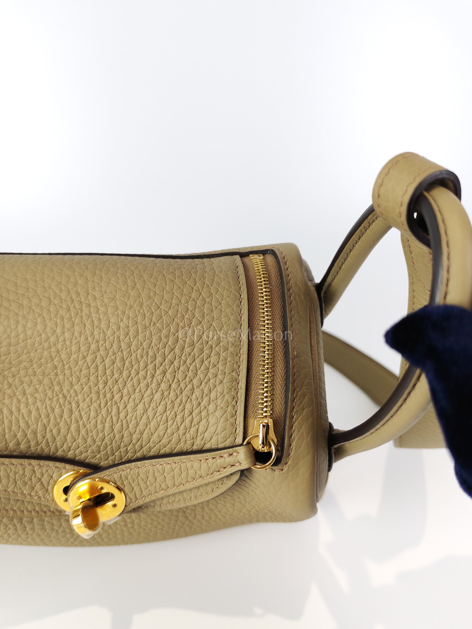 Mini Lindy Beige Marfa in Clemence Leather and Gold Hardware Stamp W (2024) | Purse Maison Luxury Bags Shop