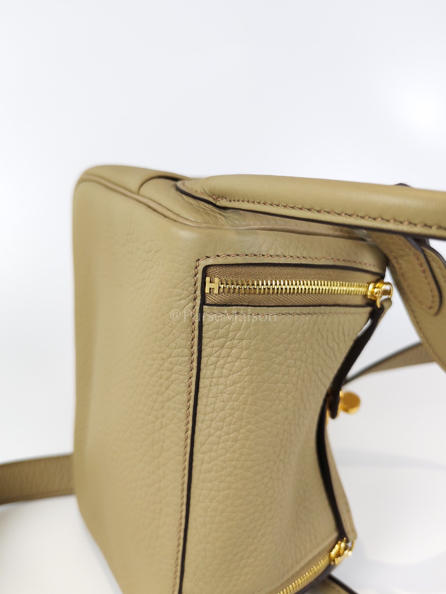 Mini Lindy Beige Marfa in Clemence Leather and Gold Hardware Stamp W (2024) | Purse Maison Luxury Bags Shop