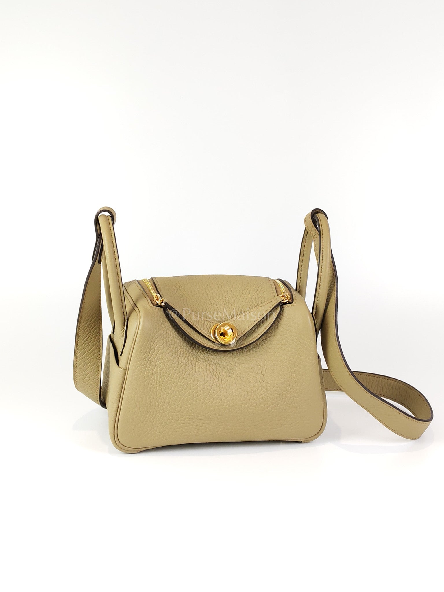Mini Lindy Beige Marfa in Clemence Leather and Gold Hardware Stamp W (2024) | Purse Maison Luxury Bags Shop