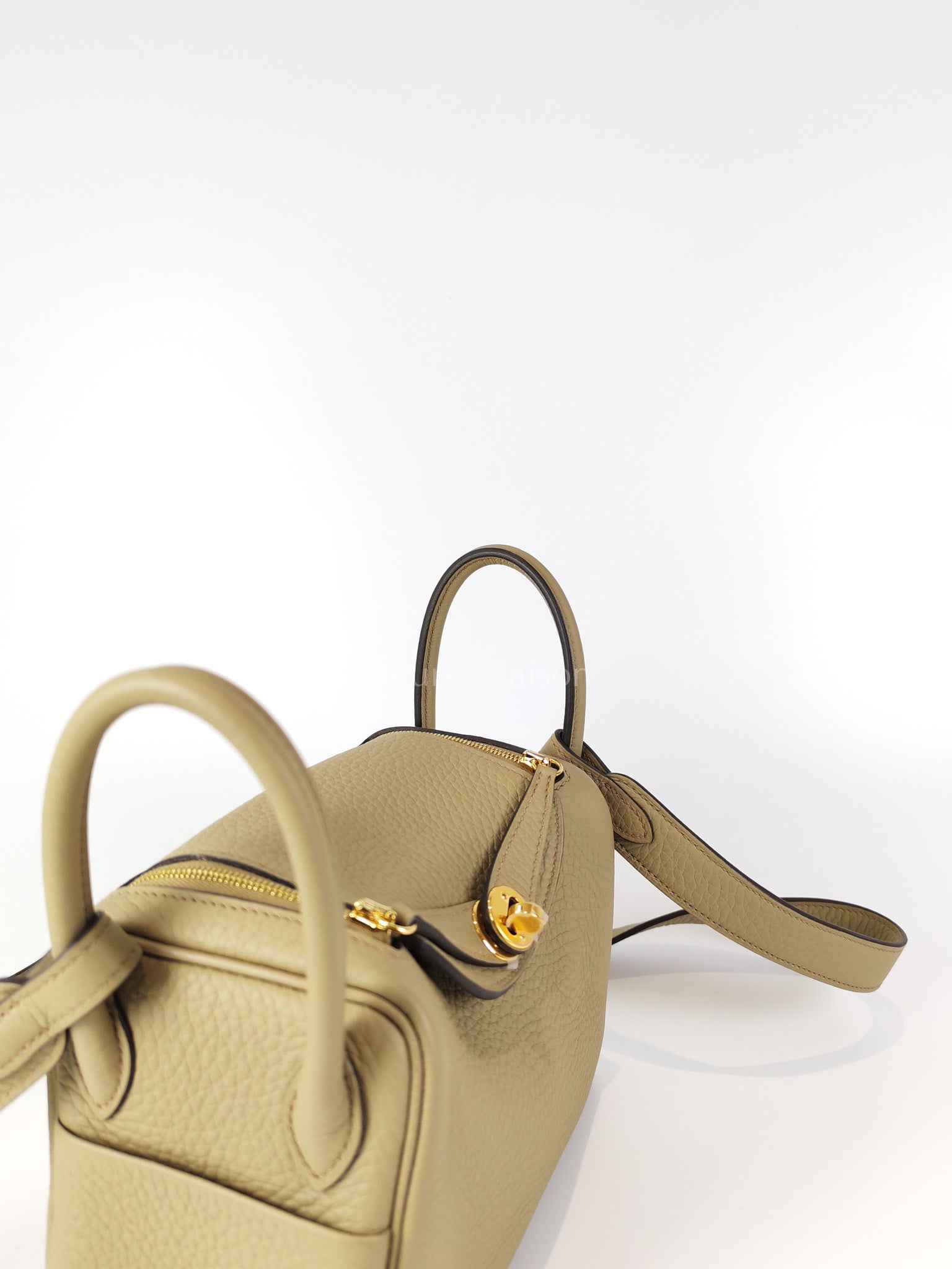 Mini Lindy Beige Marfa in Clemence Leather and Gold Hardware Stamp W (2024) | Purse Maison Luxury Bags Shop