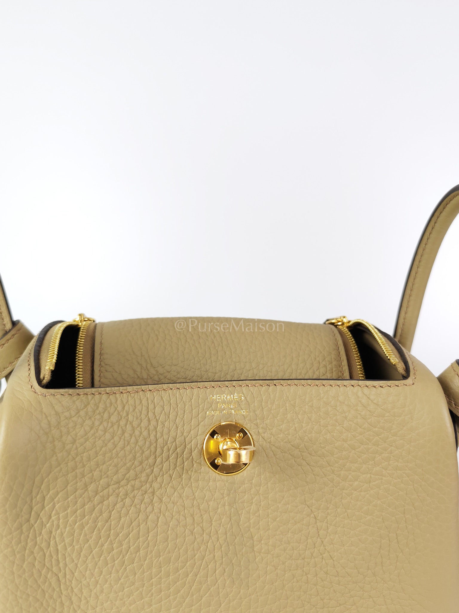 Mini Lindy Beige Marfa in Clemence Leather and Gold Hardware Stamp W (2024) | Purse Maison Luxury Bags Shop