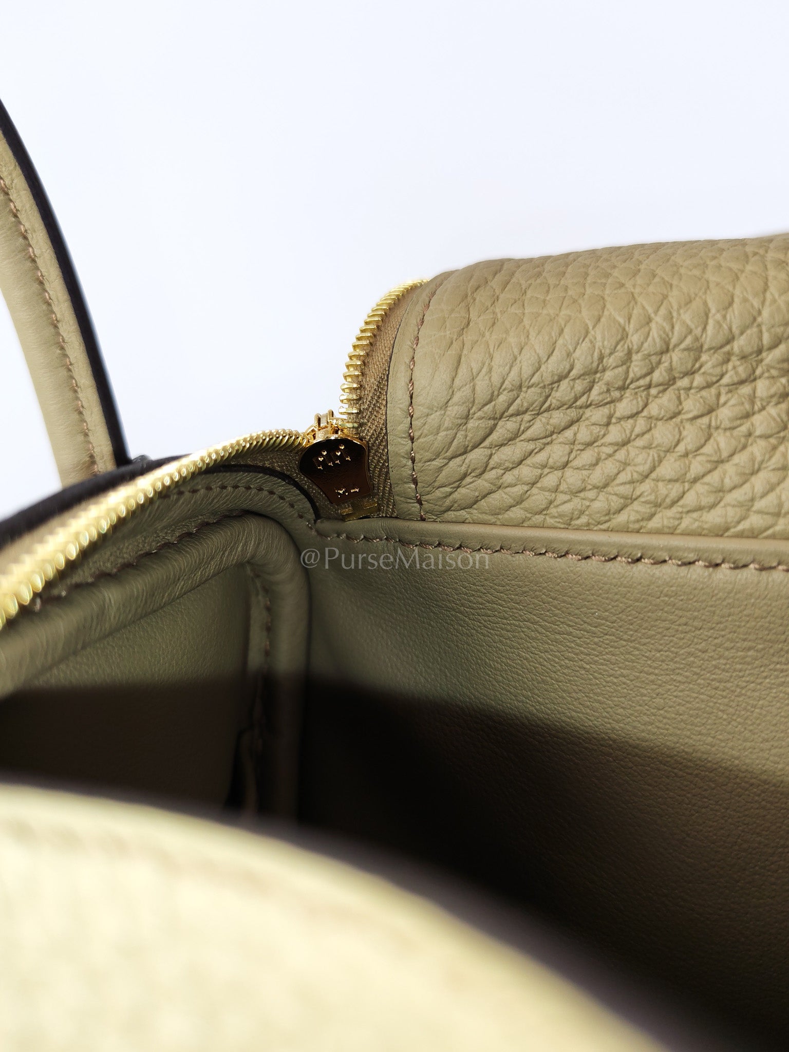 Mini Lindy Beige Marfa in Clemence Leather and Gold Hardware Stamp W (2024) | Purse Maison Luxury Bags Shop