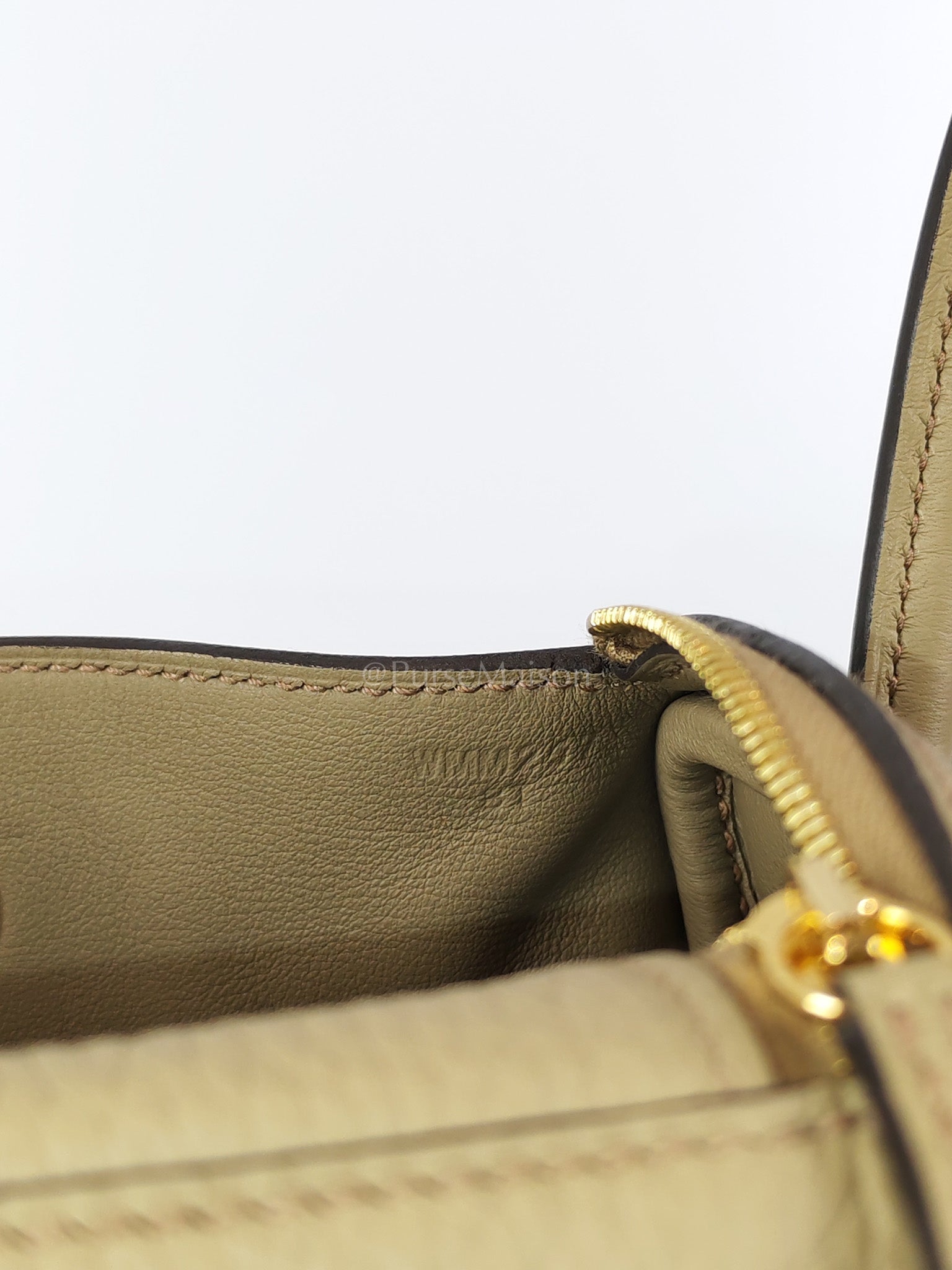 Mini Lindy Beige Marfa in Clemence Leather and Gold Hardware Stamp W (2024) | Purse Maison Luxury Bags Shop