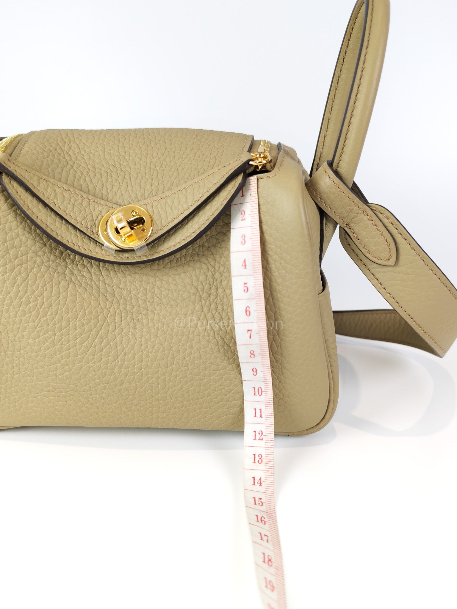 Mini Lindy Beige Marfa in Clemence Leather and Gold Hardware Stamp W (2024) | Purse Maison Luxury Bags Shop