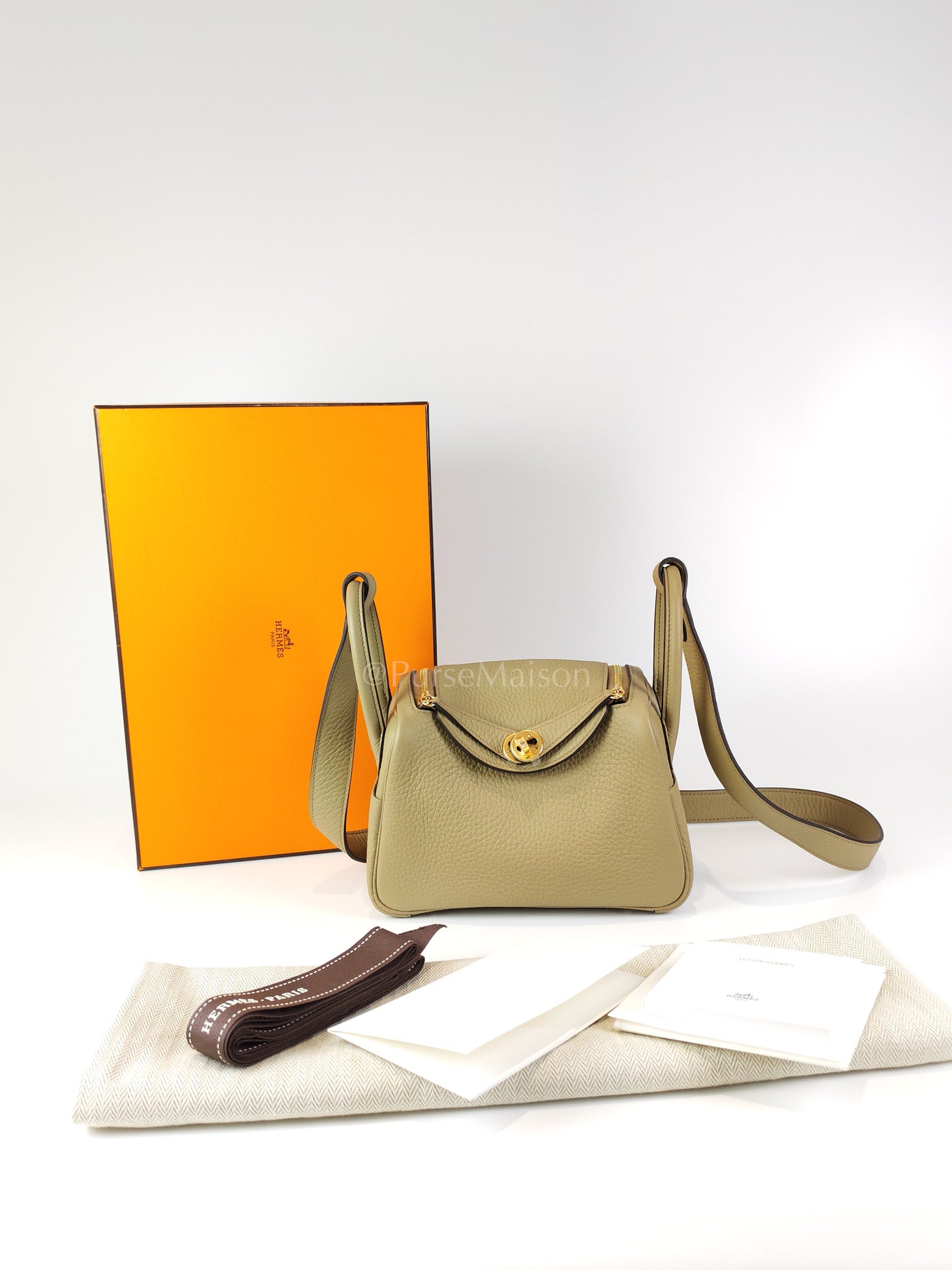 Mini Lindy Beige Marfa in Clemence Leather and Gold Hardware Stamp W (2024) | Purse Maison Luxury Bags Shop