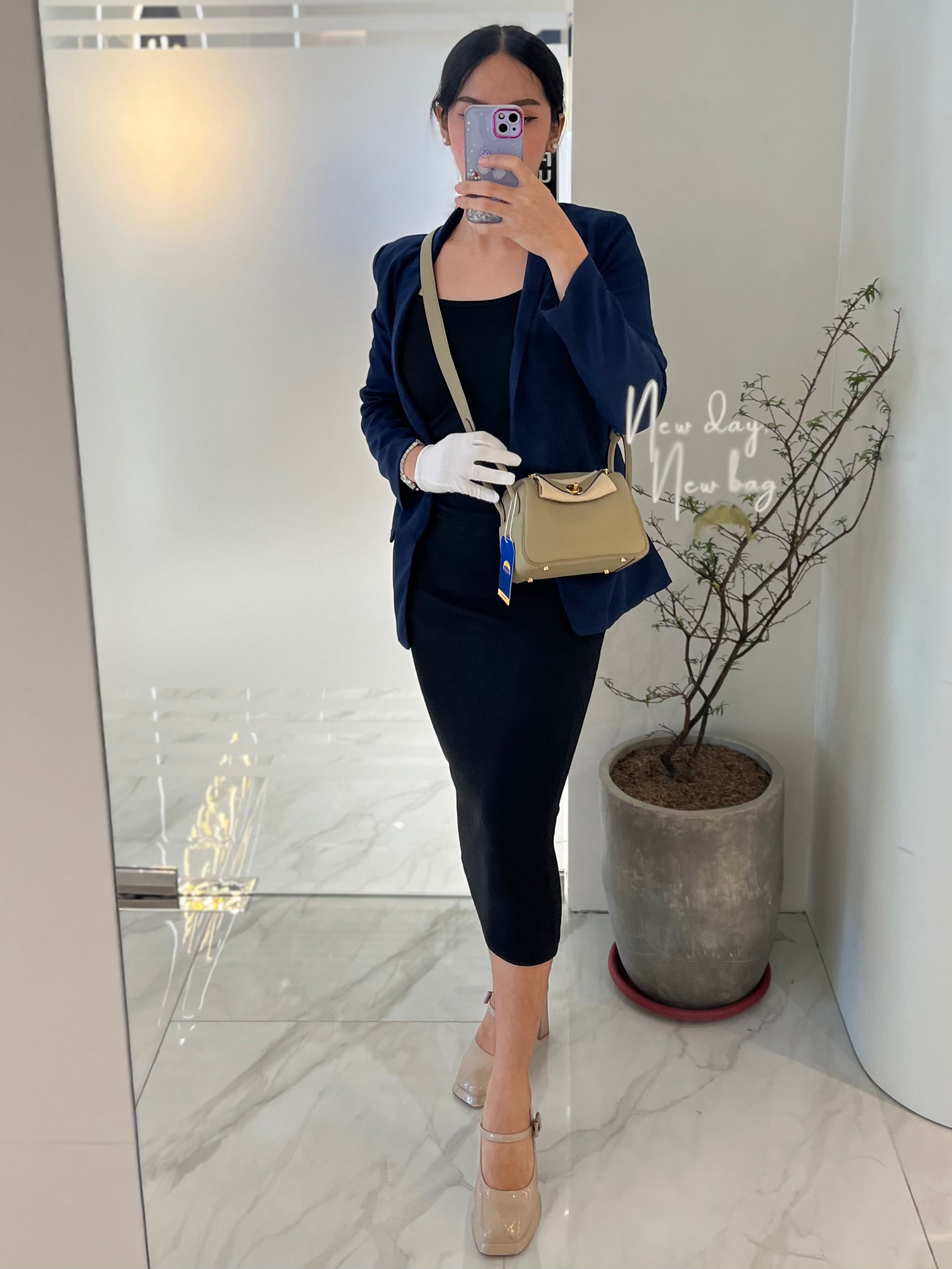 Mini Lindy Beige Marfa in Clemence Leather and Gold Hardware Stamp W (2024) | Purse Maison Luxury Bags Shop