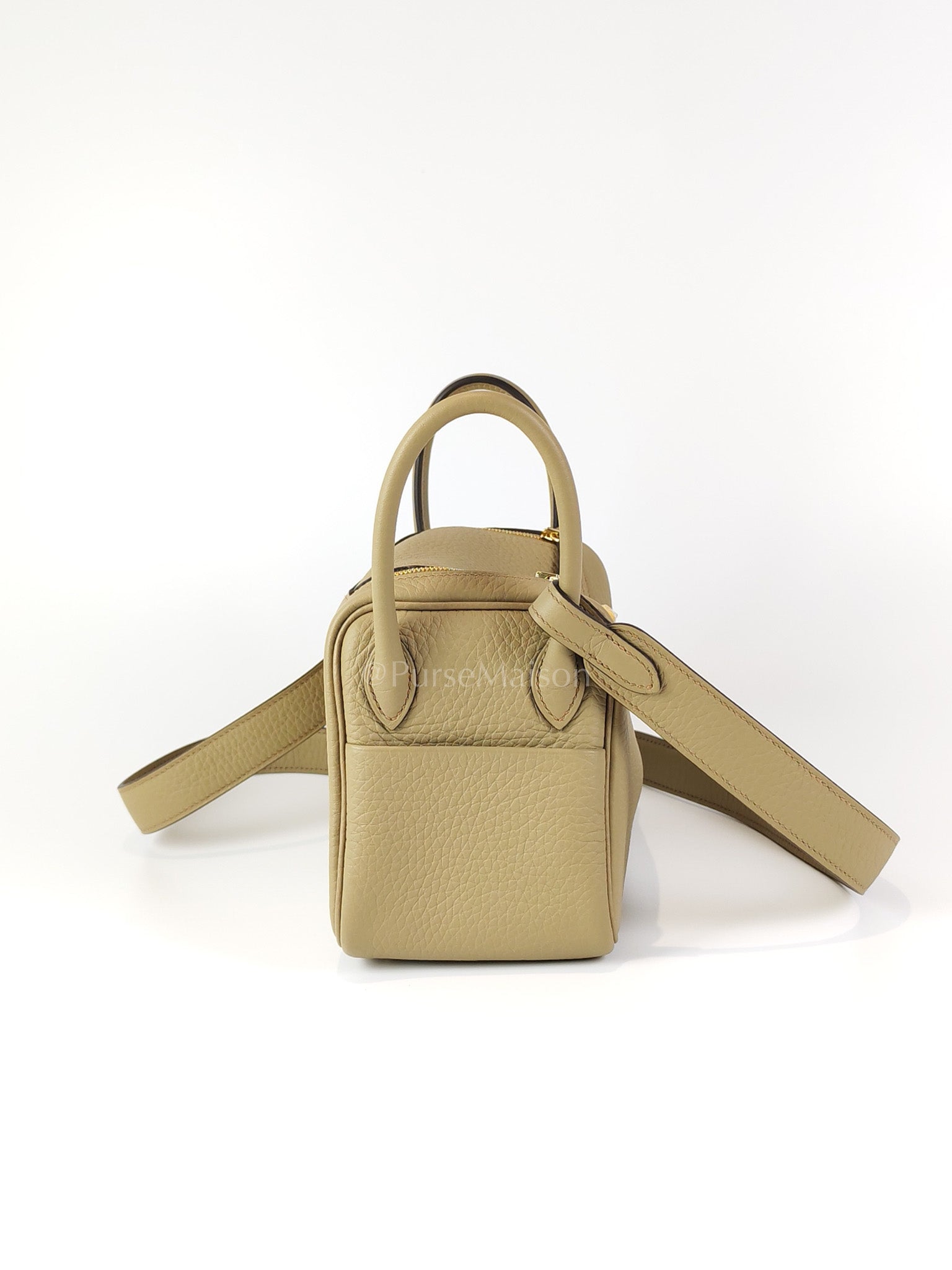 Mini Lindy Beige Marfa in Clemence Leather and Gold Hardware Stamp W (2024) | Purse Maison Luxury Bags Shop