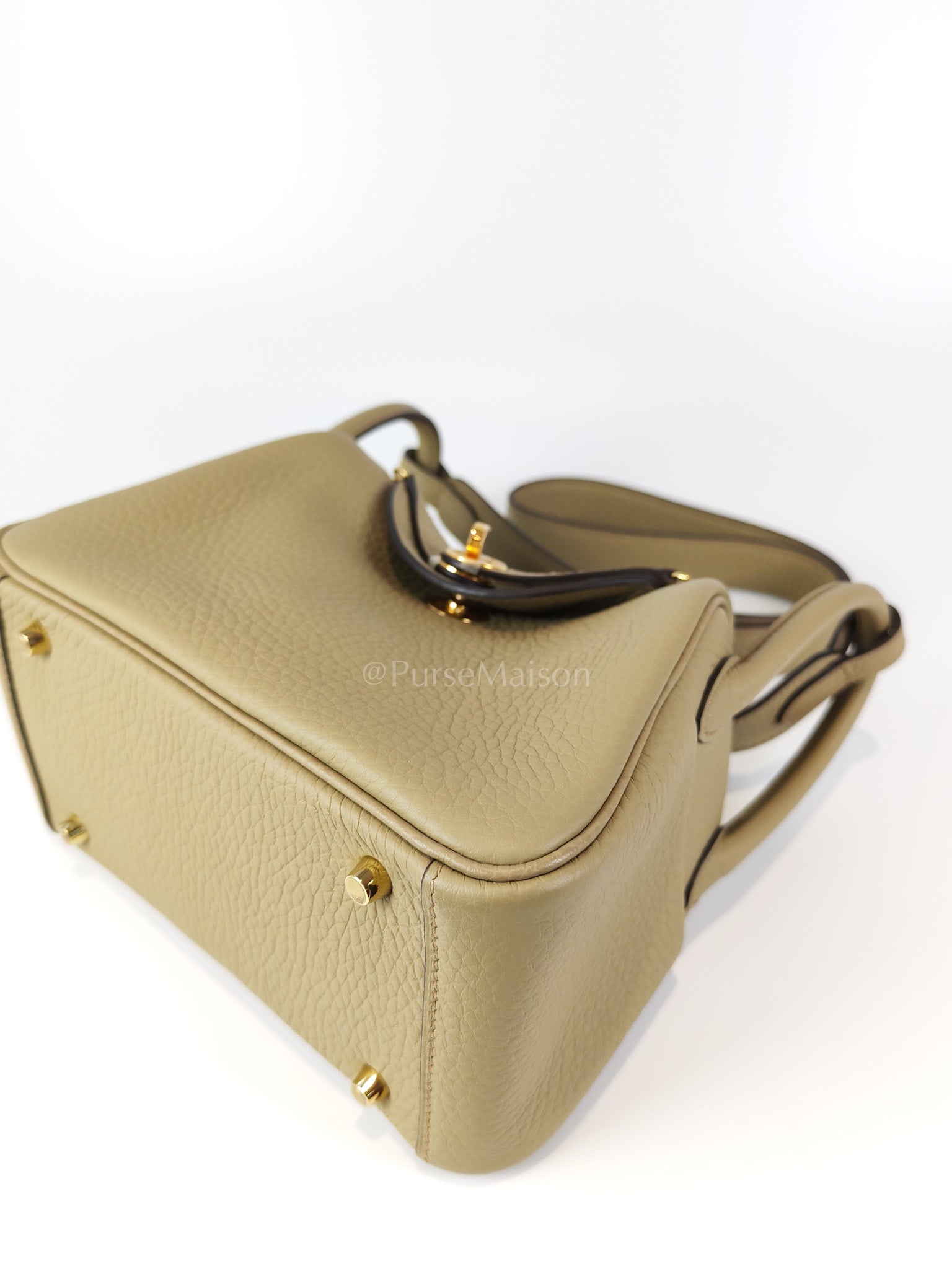 Mini Lindy Beige Marfa in Clemence Leather and Gold Hardware Stamp W (2024) | Purse Maison Luxury Bags Shop