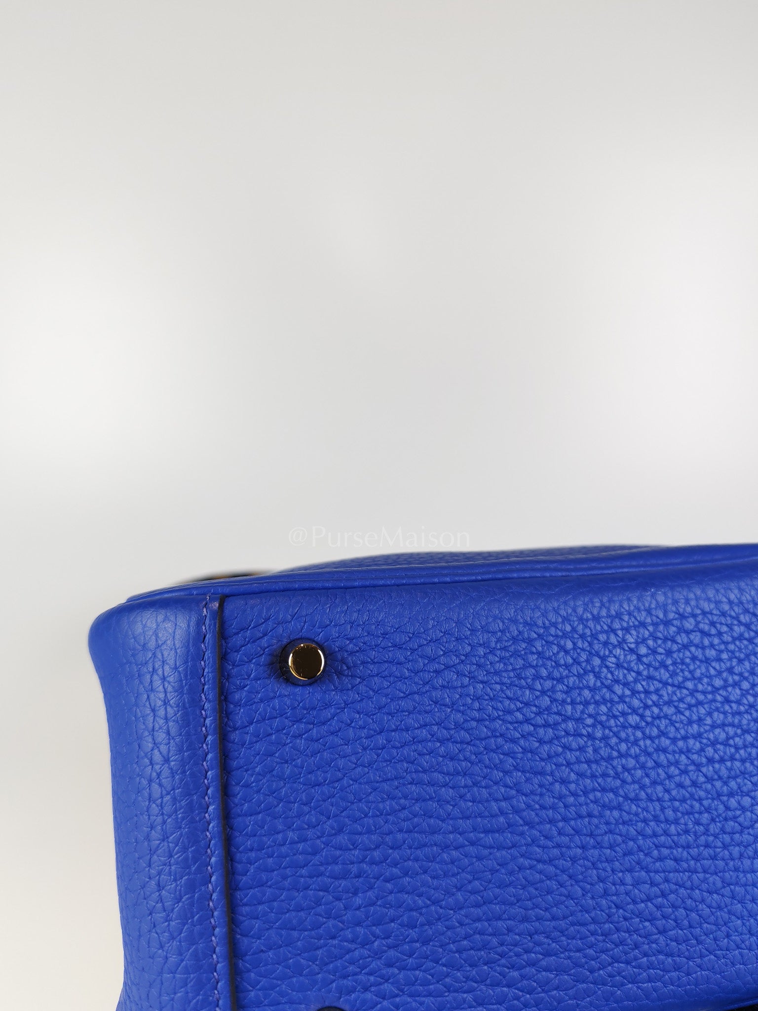 Mini Lindy Bleu Royal in Clemence Leather Maxi Quadrille Strap and Gold Hardware Stamp U (2022) | Purse Maison Luxury Bags Shop