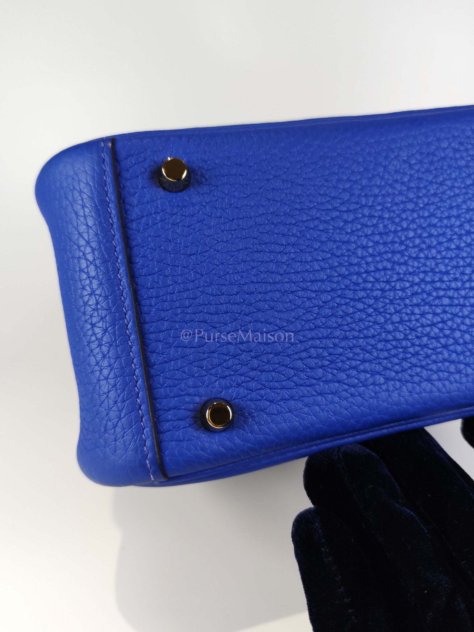 Mini Lindy Bleu Royal in Clemence Leather Maxi Quadrille Strap and Gold Hardware Stamp U (2022) | Purse Maison Luxury Bags Shop