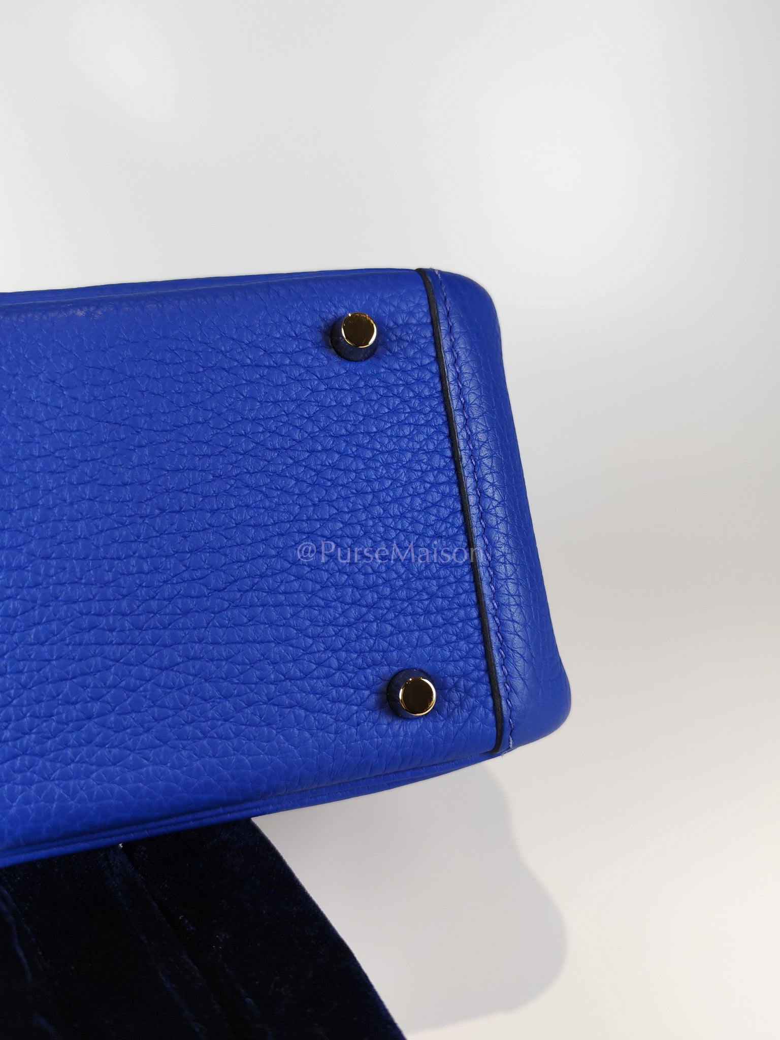 Mini Lindy Bleu Royal in Clemence Leather Maxi Quadrille Strap and Gold Hardware Stamp U (2022) | Purse Maison Luxury Bags Shop