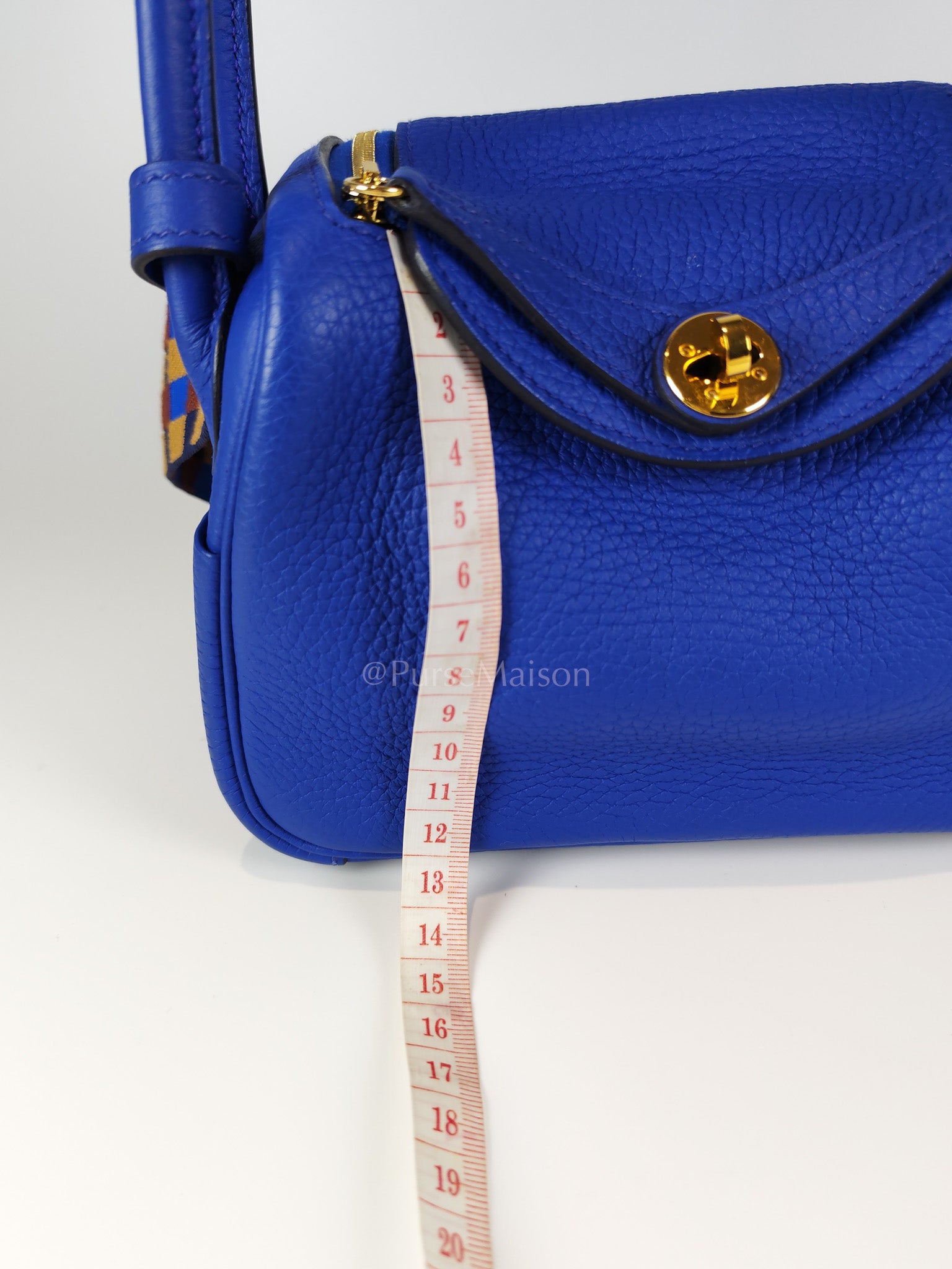 Mini Lindy Bleu Royal in Clemence Leather Maxi Quadrille Strap and Gold Hardware Stamp U (2022) | Purse Maison Luxury Bags Shop