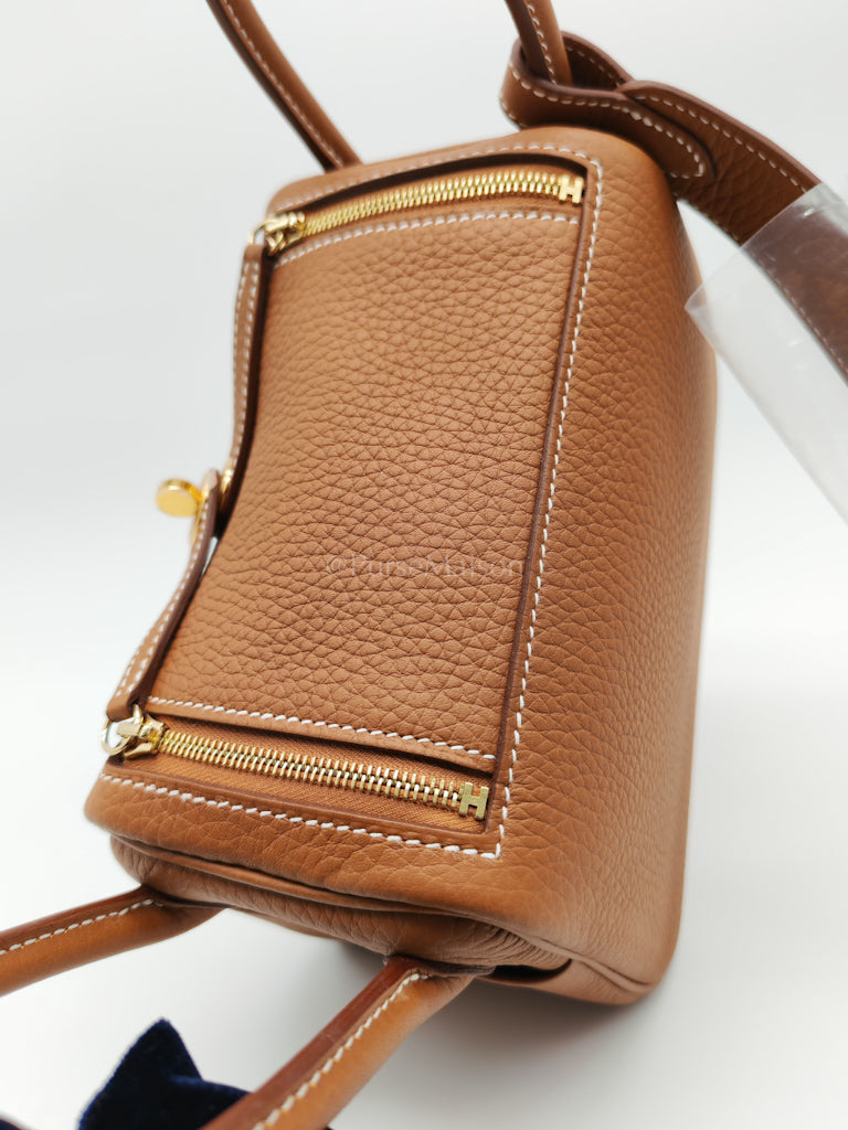 Mini Lindy Gold in Clemence Leather and Gold Hardware Stamp K (2025) | Purse Maison Luxury Bags Shop