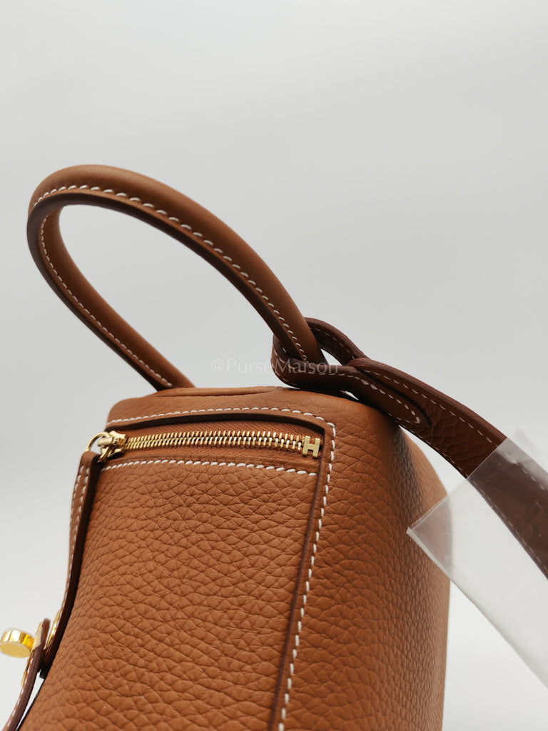 Mini Lindy Gold in Clemence Leather and Gold Hardware Stamp K (2025) | Purse Maison Luxury Bags Shop